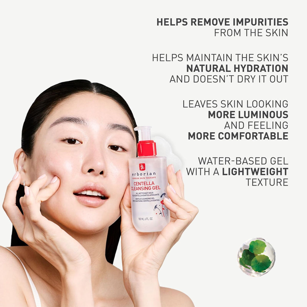 Erborian Centella Cleansing Gel closeup highlights gentle, hydrating cleansing action.