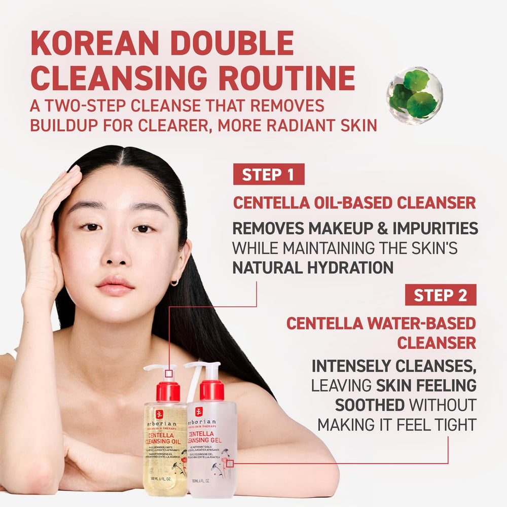 Erborian Centella Cleansing Gel pour demonstrates a calm, effective cleansing moment.