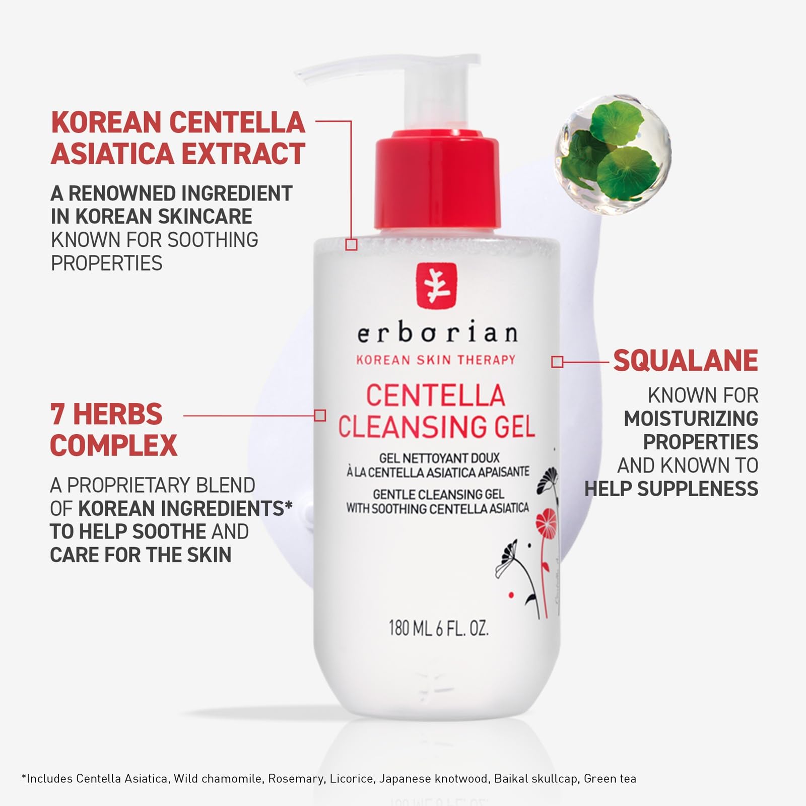 Erborian Centella Cleansing Gel pump bottle ready for daily use and makeup removal.
