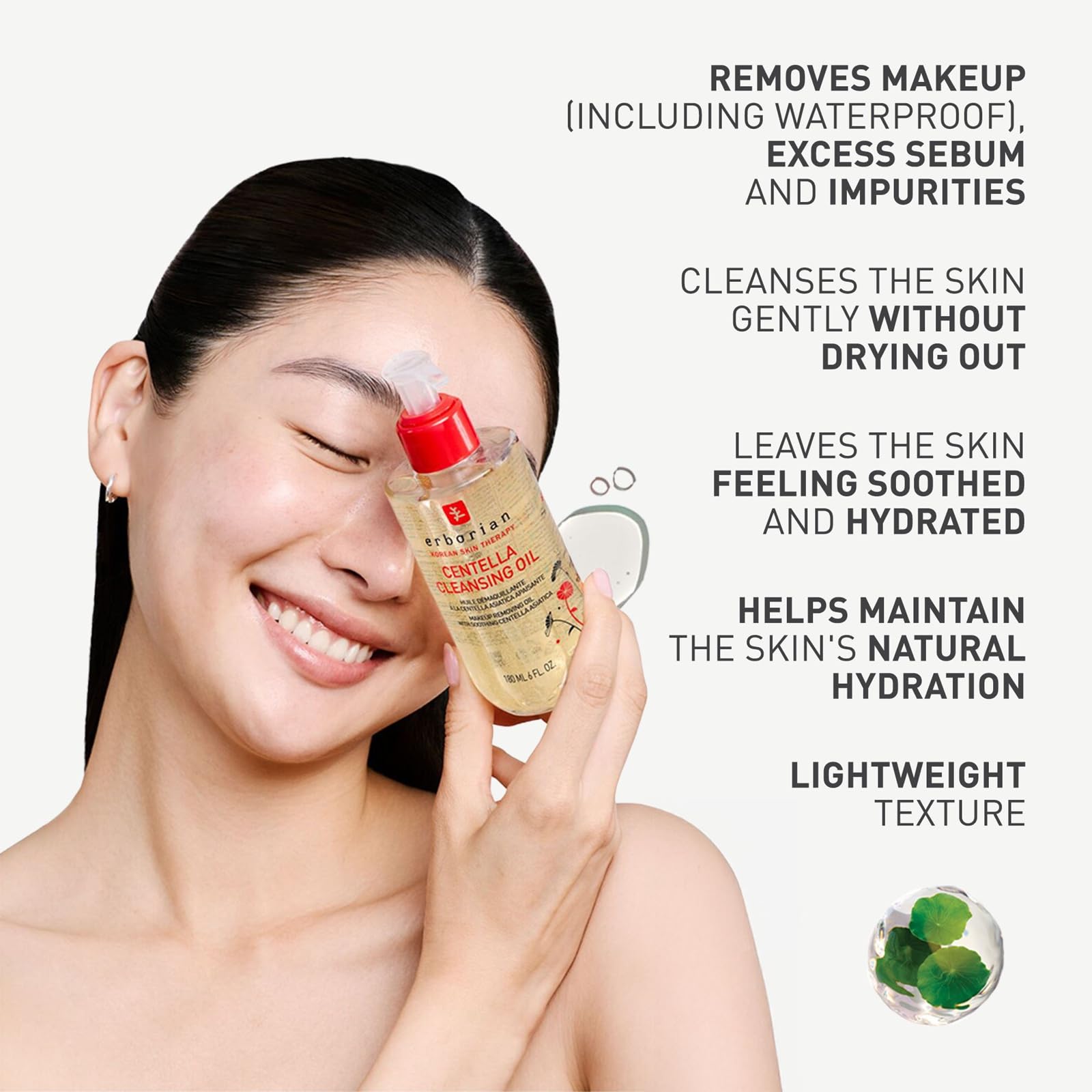 Erborian Centella Cleansing Oil bottle shown for gentle cleansing and hydration