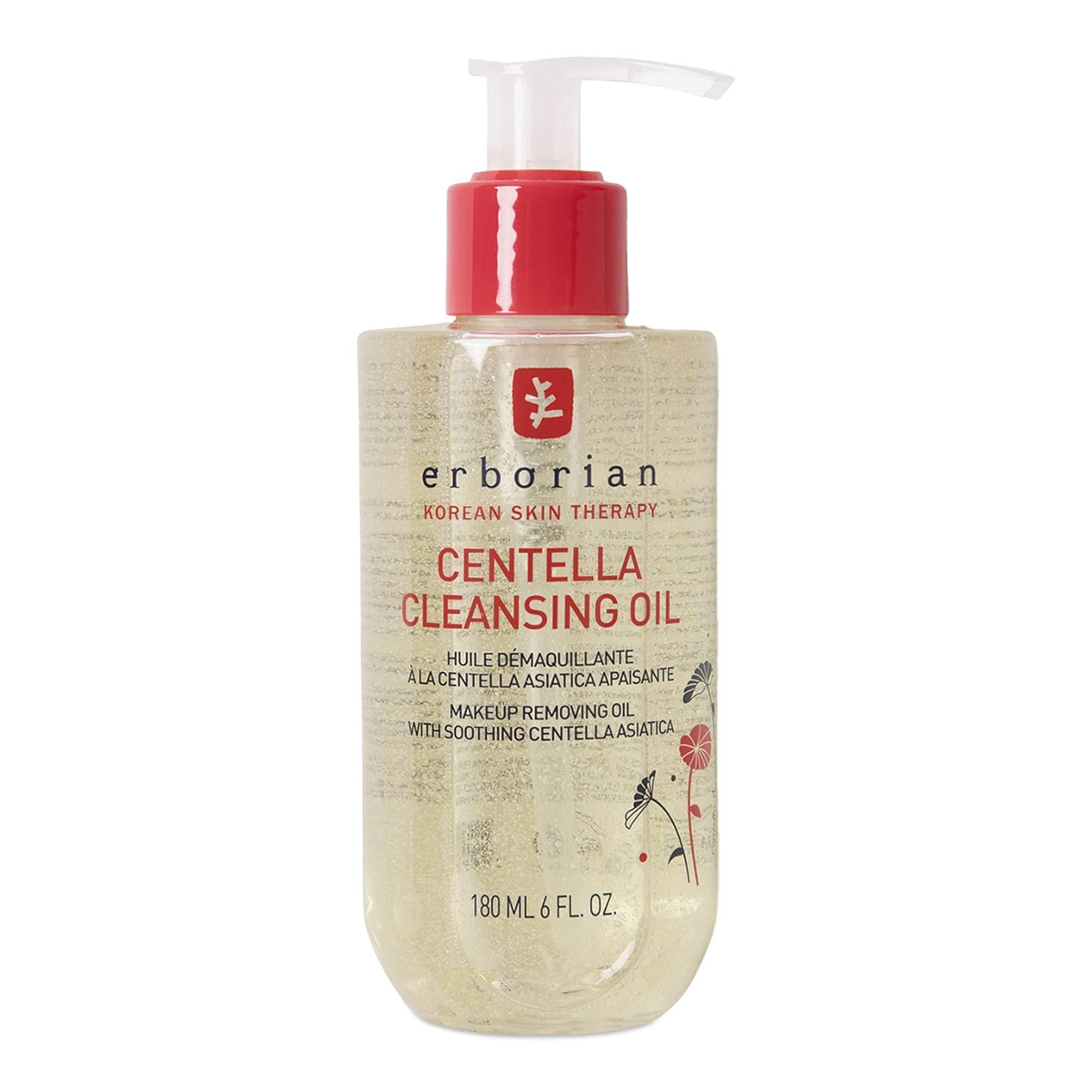 Erborian Centella Cleansing Oil packaging highlights soothing, easy makeup removal for daily skin care