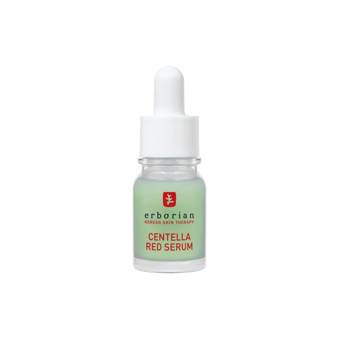 Erborian Centella Red Serum 10ml bottle closeup, fragrance-free formula ideal for sensitive skin.
