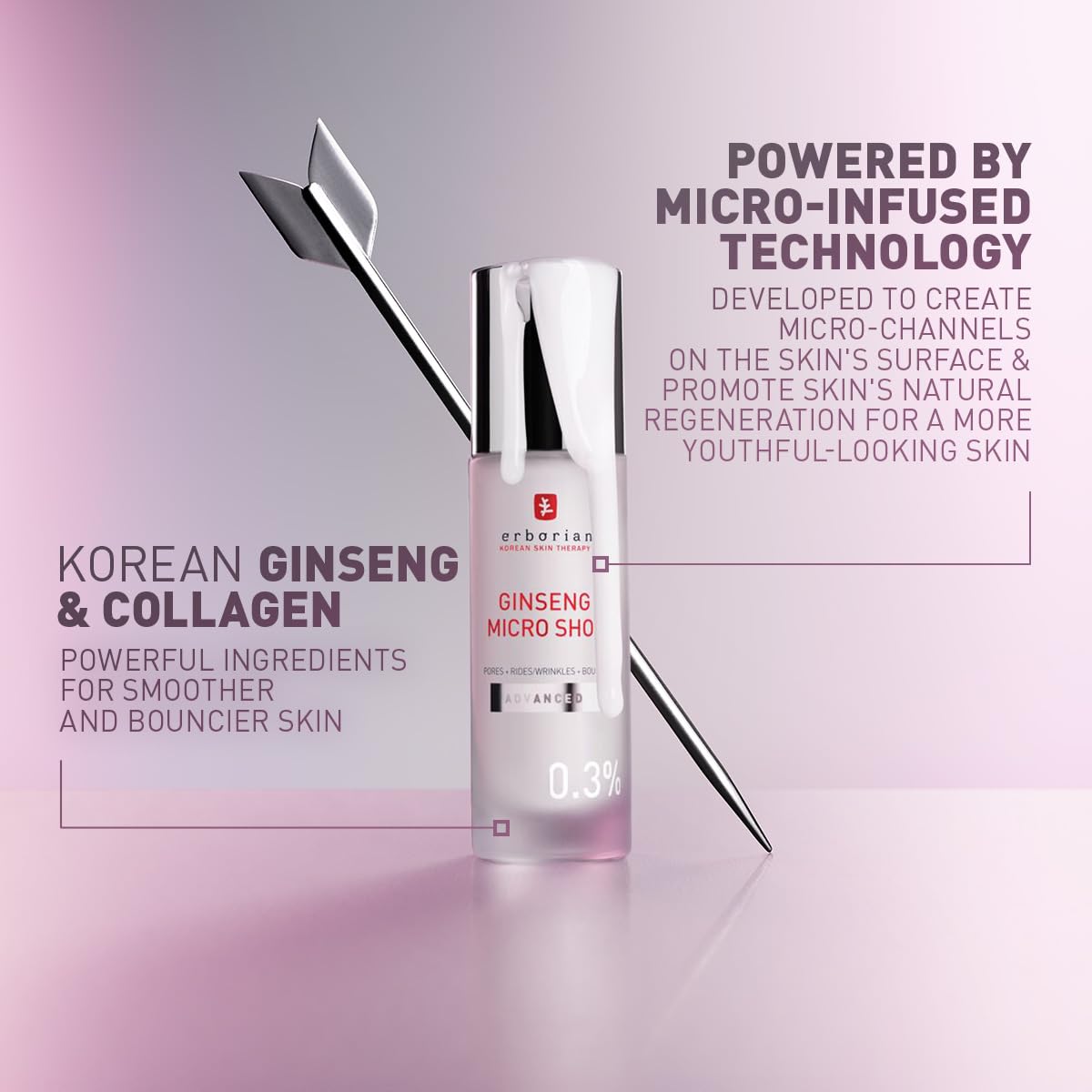 Erborian Ginseng Micro Shot pore-refine focus to highlight skin refinement.