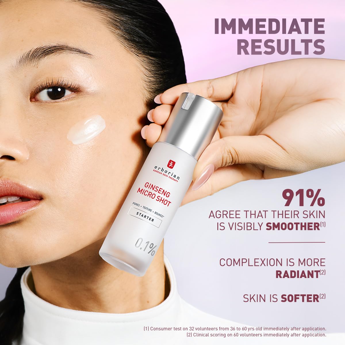 Erborian Ginseng Micro Shot texture closeup shows lightweight serum feel.