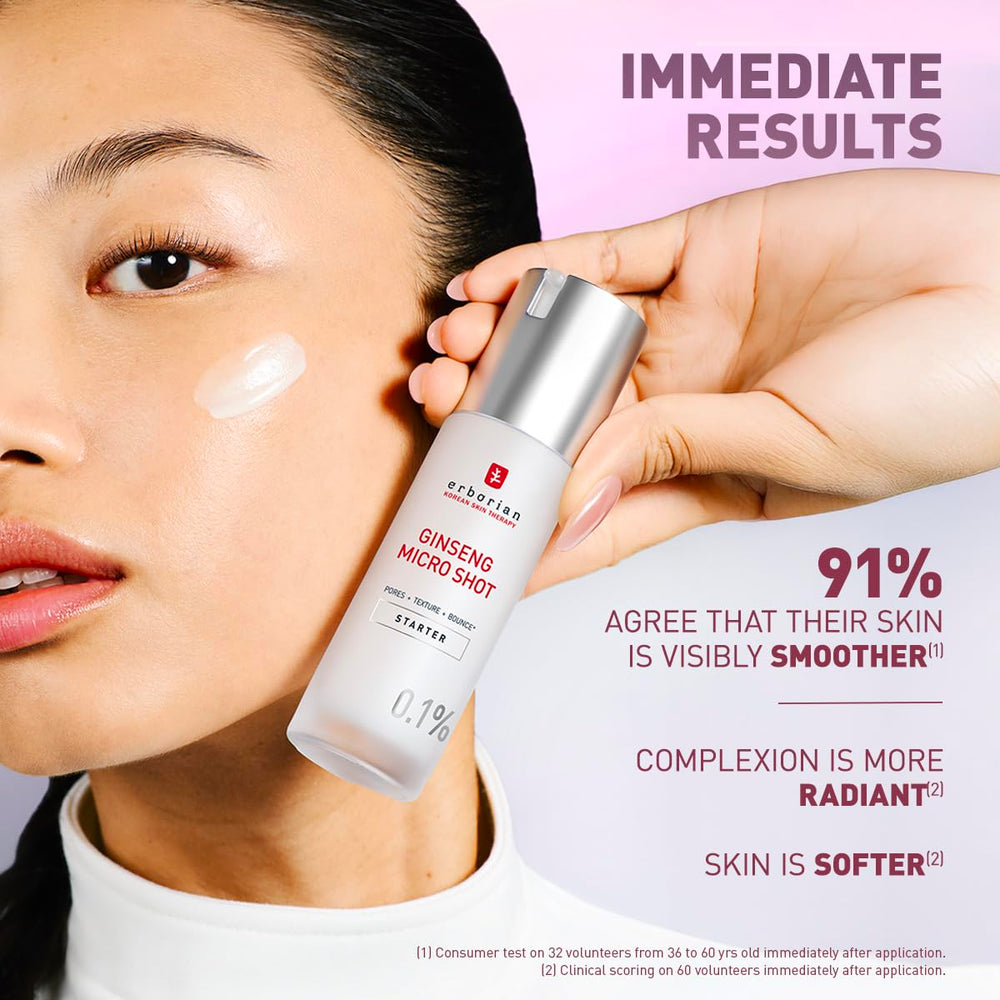 Erborian Ginseng Micro Shot texture closeup shows lightweight serum feel.
