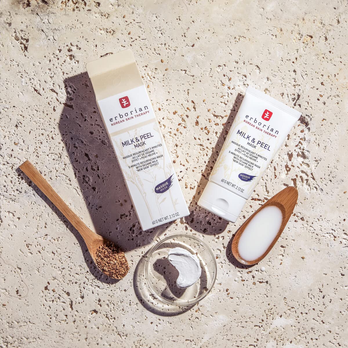 Erborian Milk & Peel Mask reveals revived, glowing complexion after rinsing.