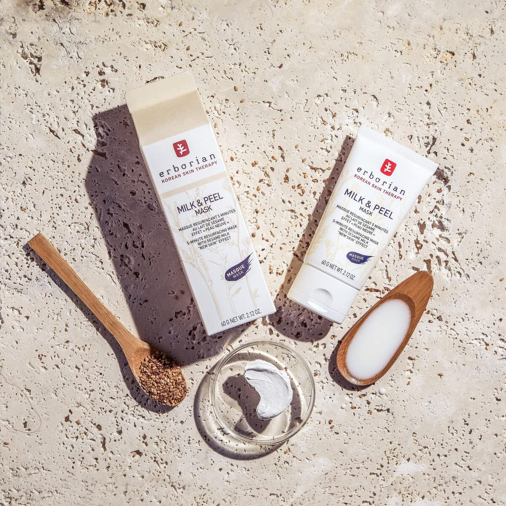 Erborian Milk & Peel Mask reveals revived, glowing complexion after rinsing.