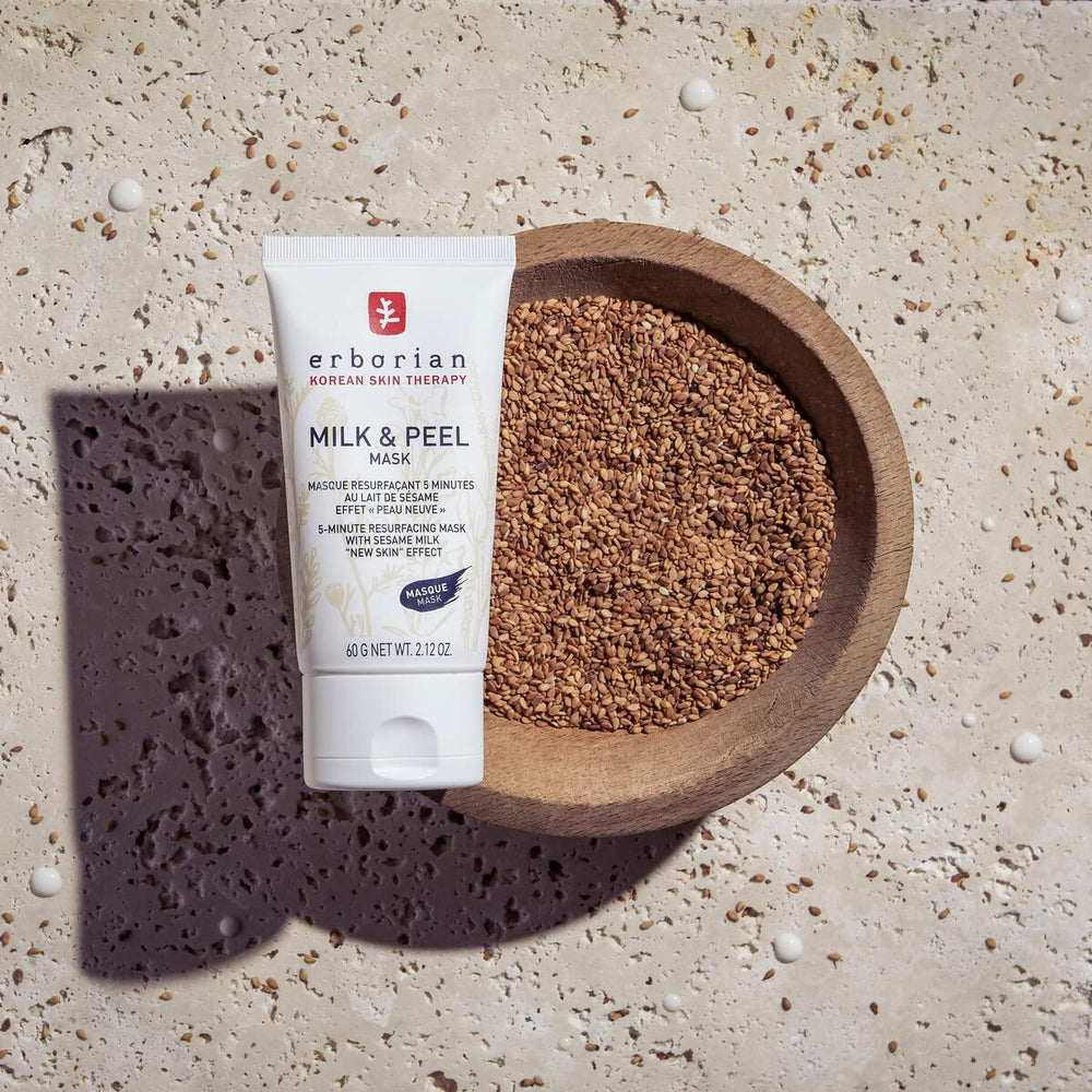 Erborian Milk & Peel Mask sesame oil nourishes for softer, refreshed skin after use.