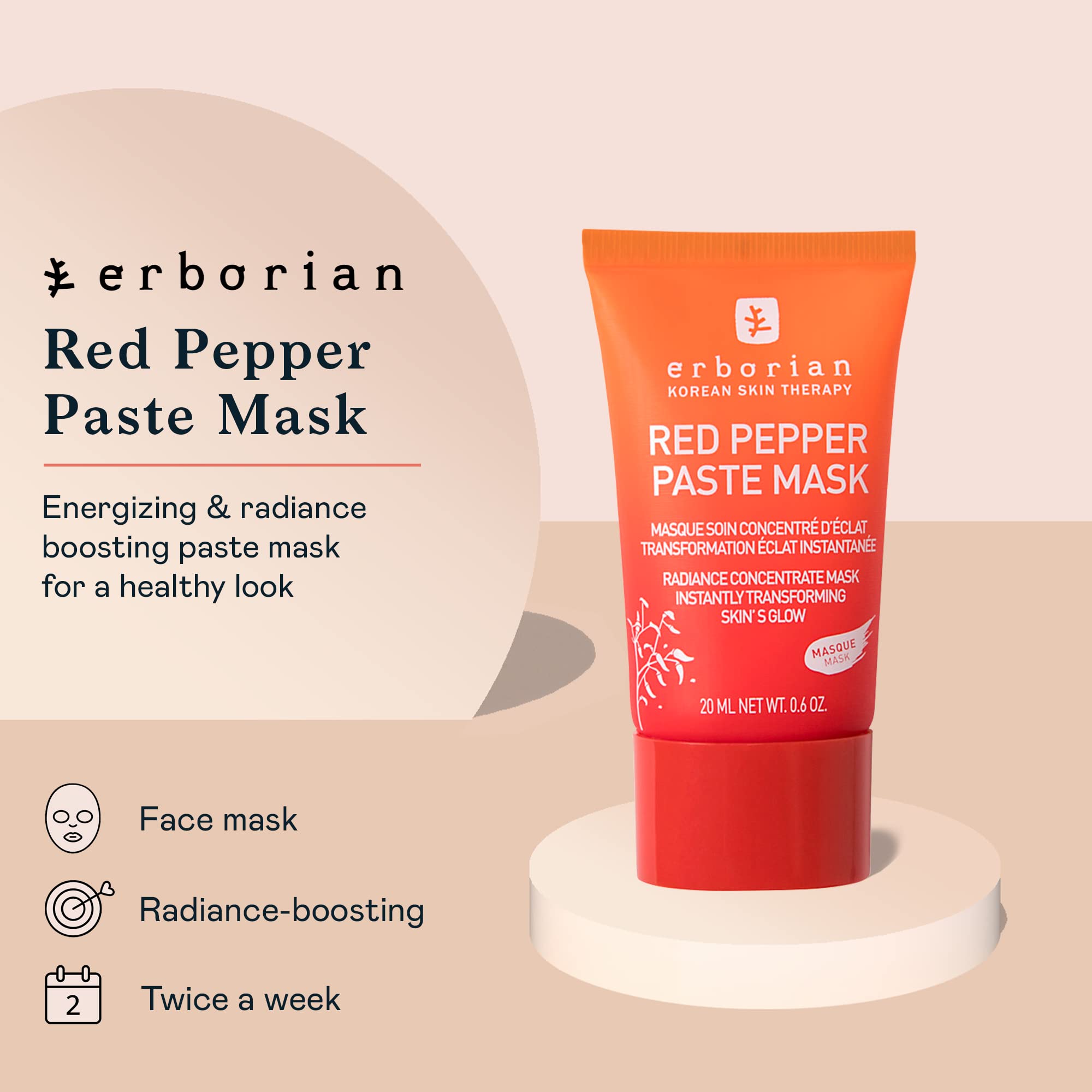 Erborian Red Pepper Paste Mask tube in use for quick refreshing glow