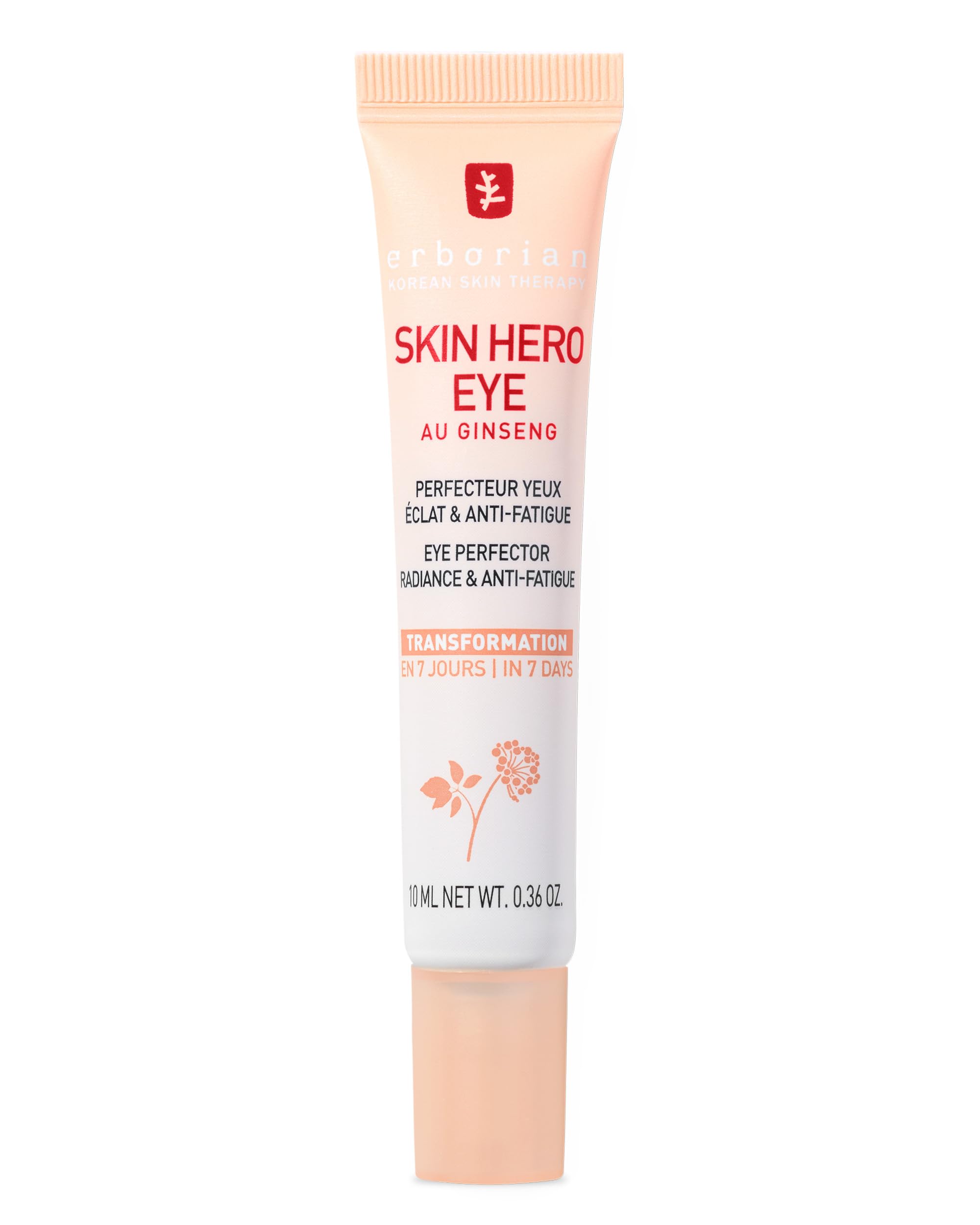Erborian Skin Hero Eye Cream tube front showing sleek packaging and brightening formula.