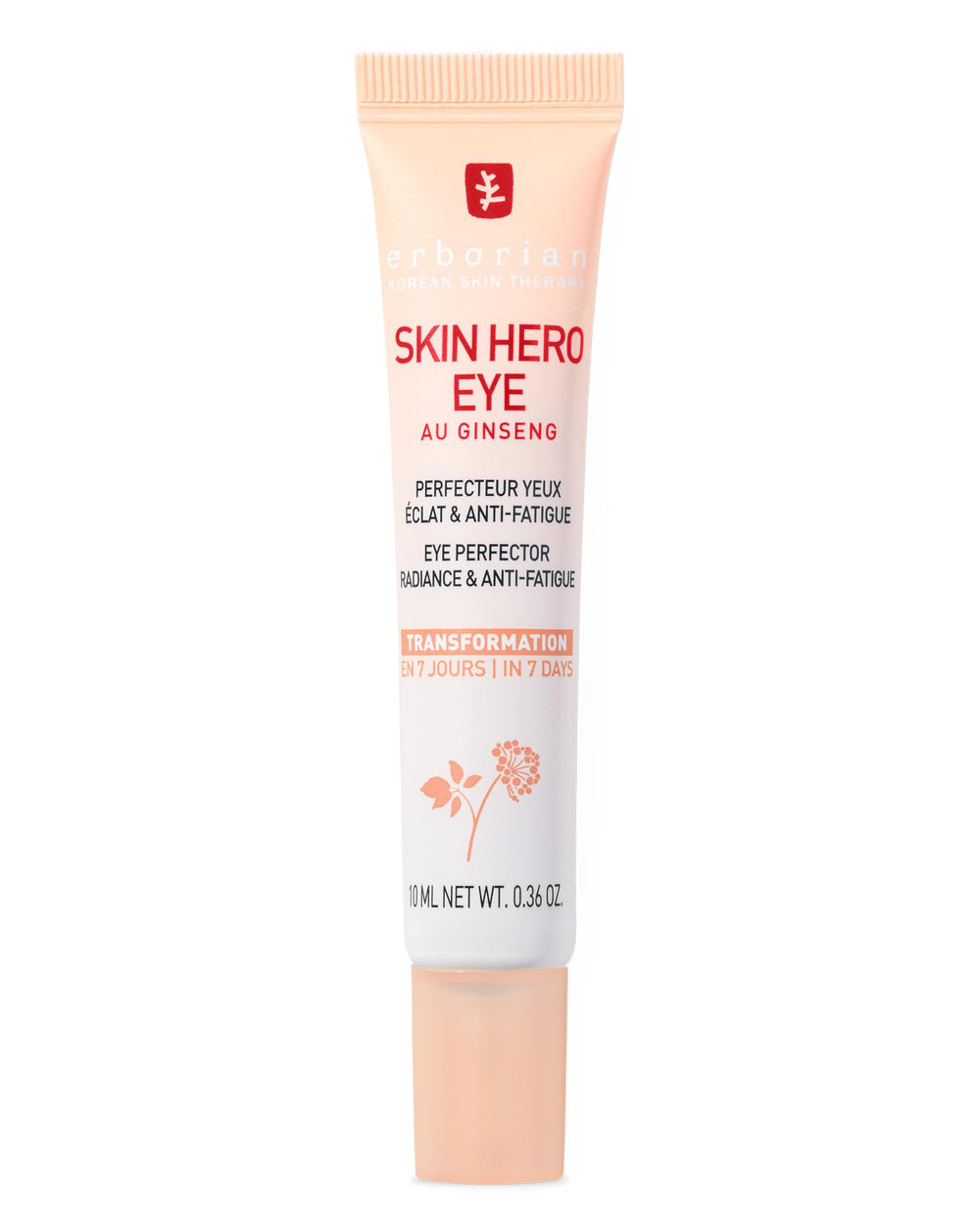 Erborian Skin Hero Eye Cream tube front showing sleek packaging and brightening formula.