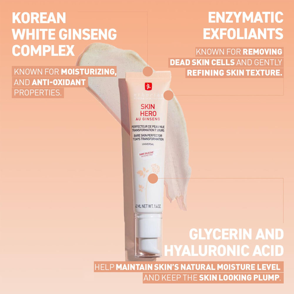 Erborian Skin Hero non-tinted moisturizer provides effortless radiance.