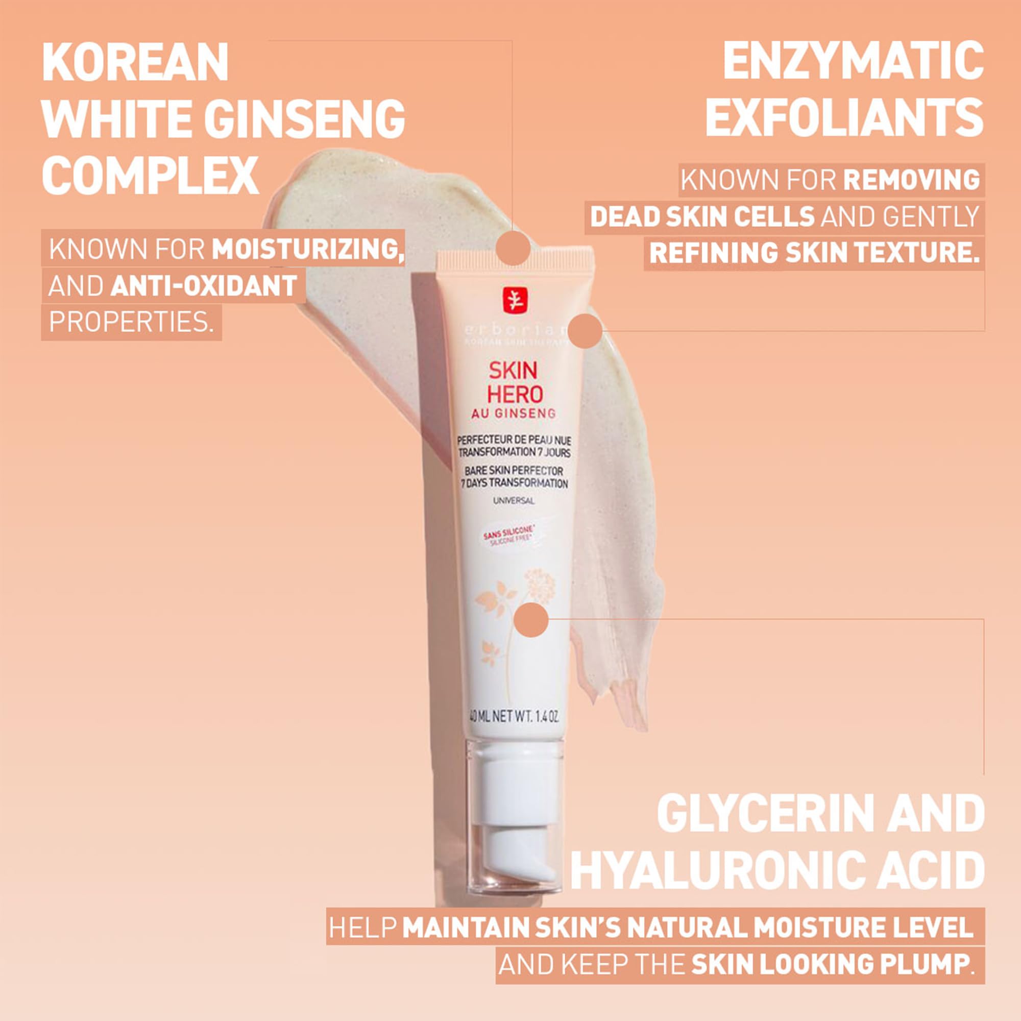 Erborian Skin Hero swatch demonstrates improved texture and radiance on skin.