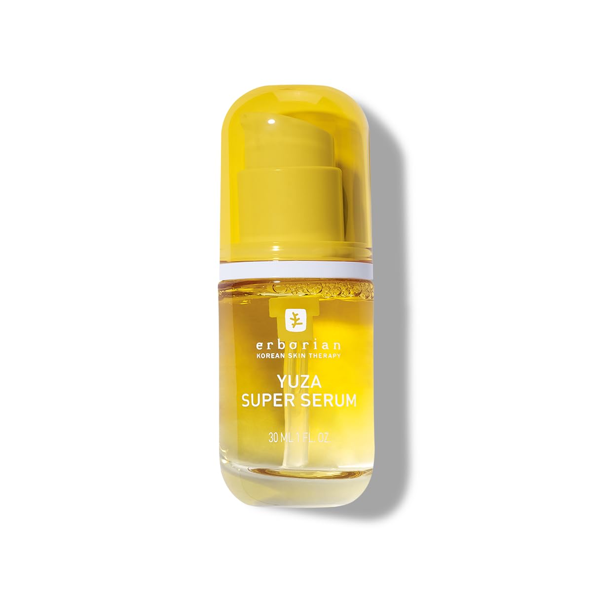 Erborian Yuza Super Serum bottle highlighting lightweight hydration and vitamin C benefits.
