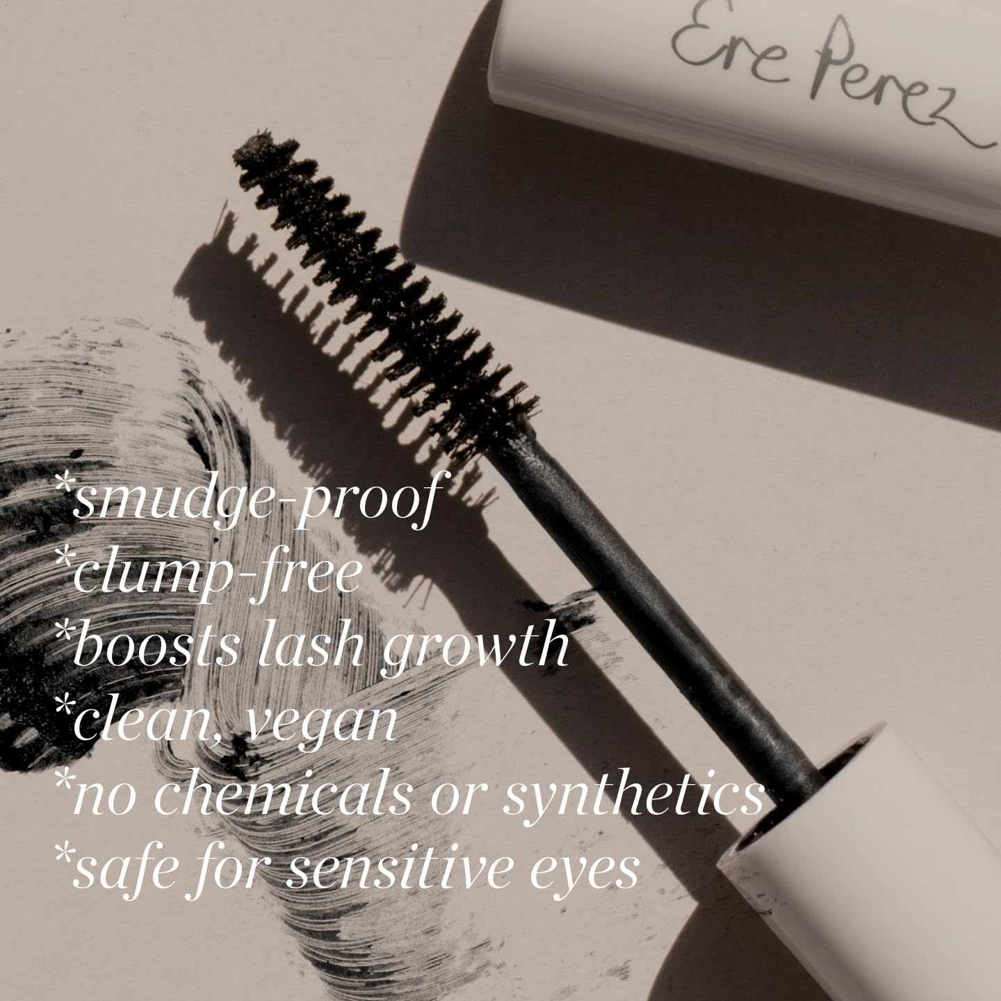 Ere Perez Avocado Waterproof Mascara camelia oil focus communicates lash strengthening benefits