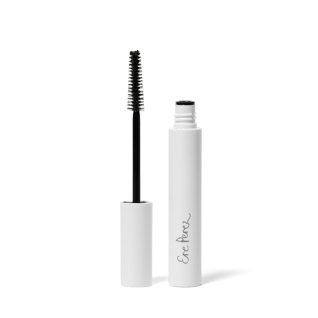 Ere Perez Avocado Waterproof Mascara closeup showing dramatic lashes with long lasting definition
