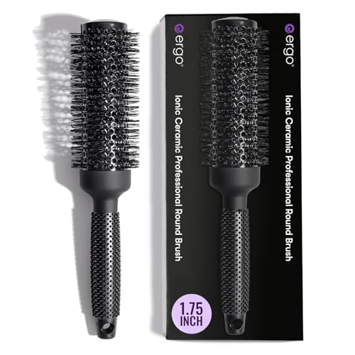 ERGO ceramic ionic round brush with tourmaline barrel for smooth, shiny blowouts.