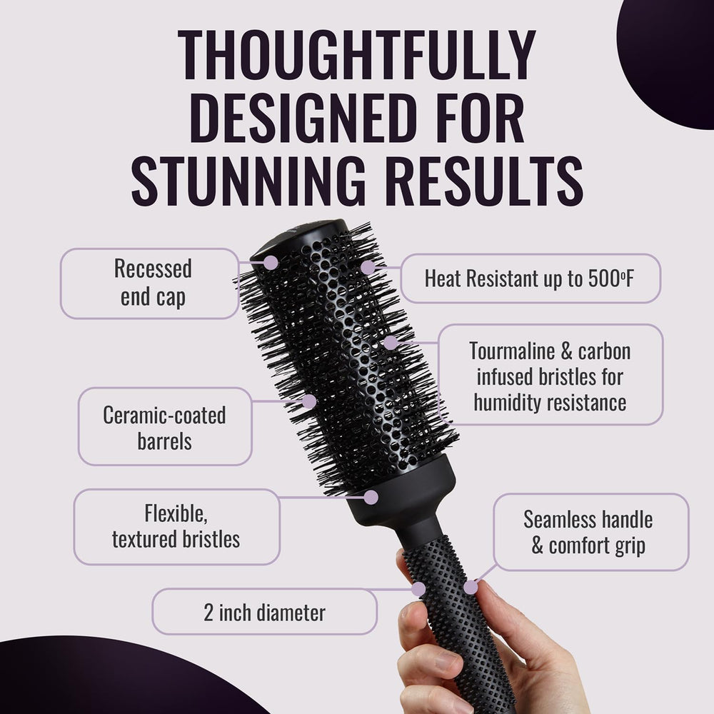 ERGO Ceramic Ionic Round Brush nylon bristles are heat resistant and hair friendly.