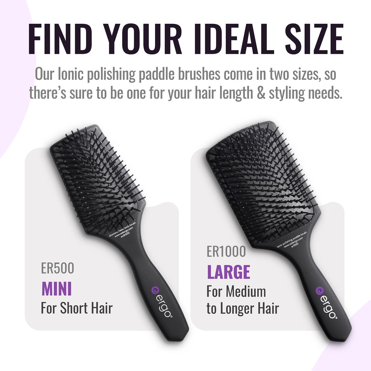 ERGO Ionic Paddle Brush heat-resistant pins withstand up to 500F for blow-drying