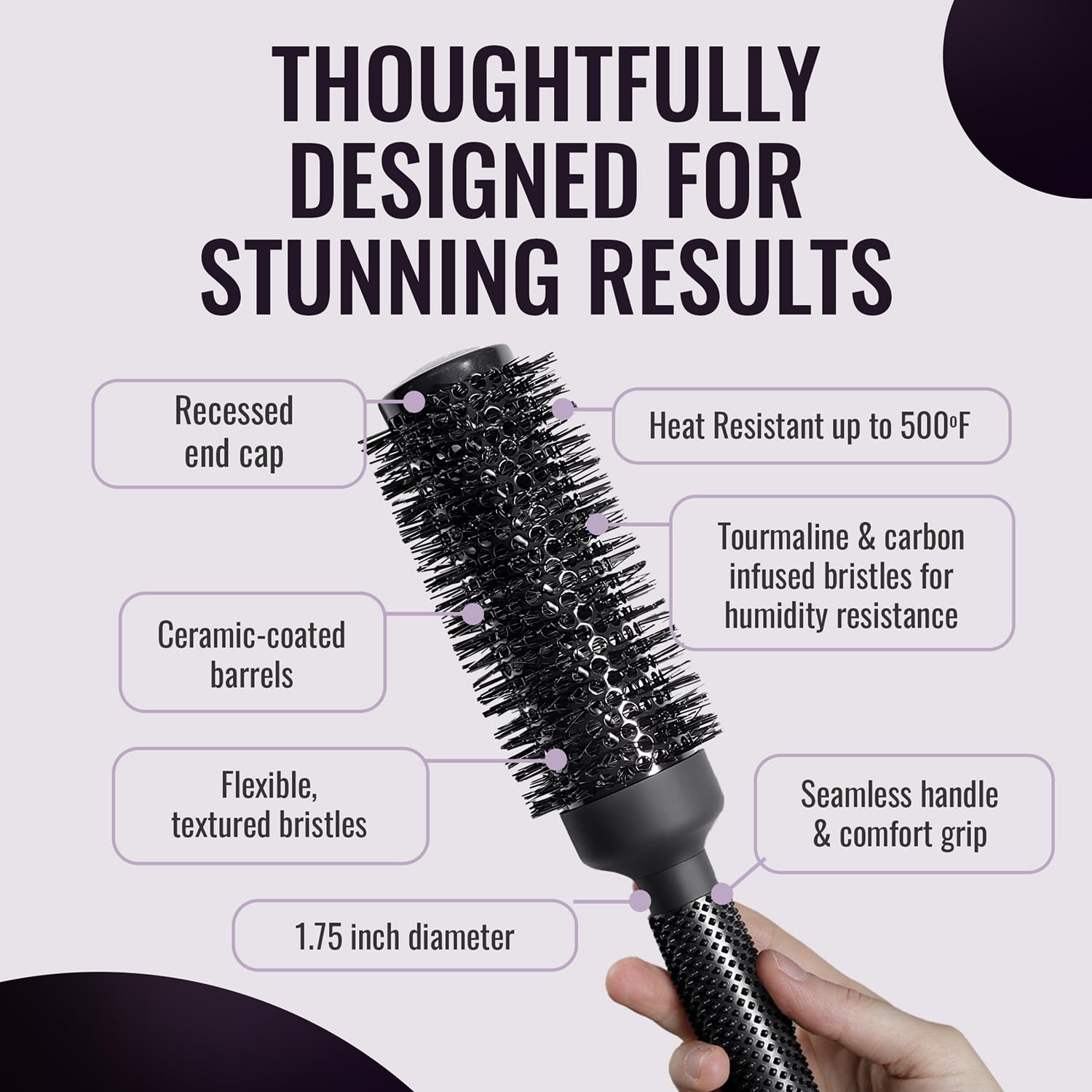 ERGO tourmaline ceramic system helps reduce frizz and boost shine.