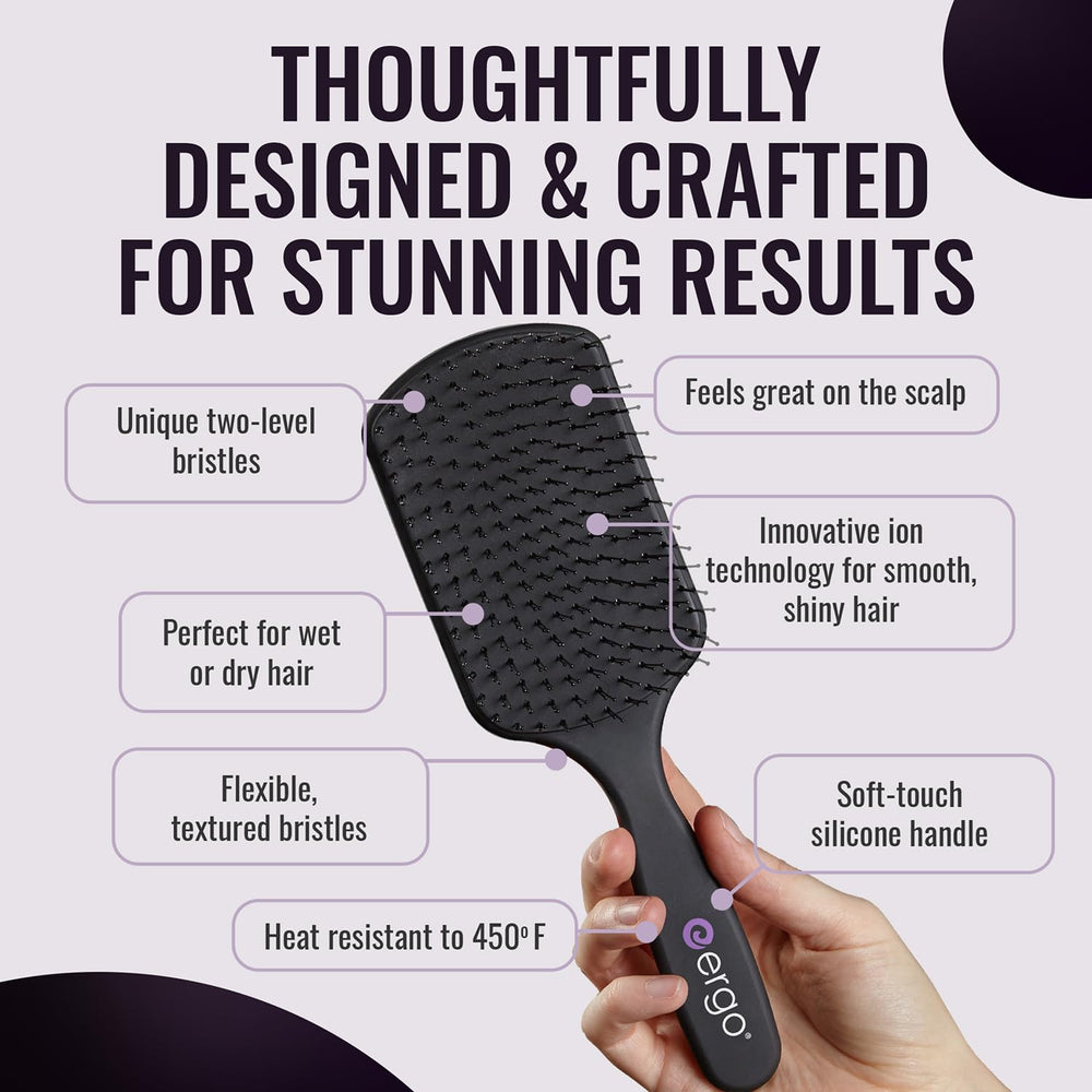 ERGO Super Gentle Paddle Brush on damp hair demonstrates gentle detangling without pulling