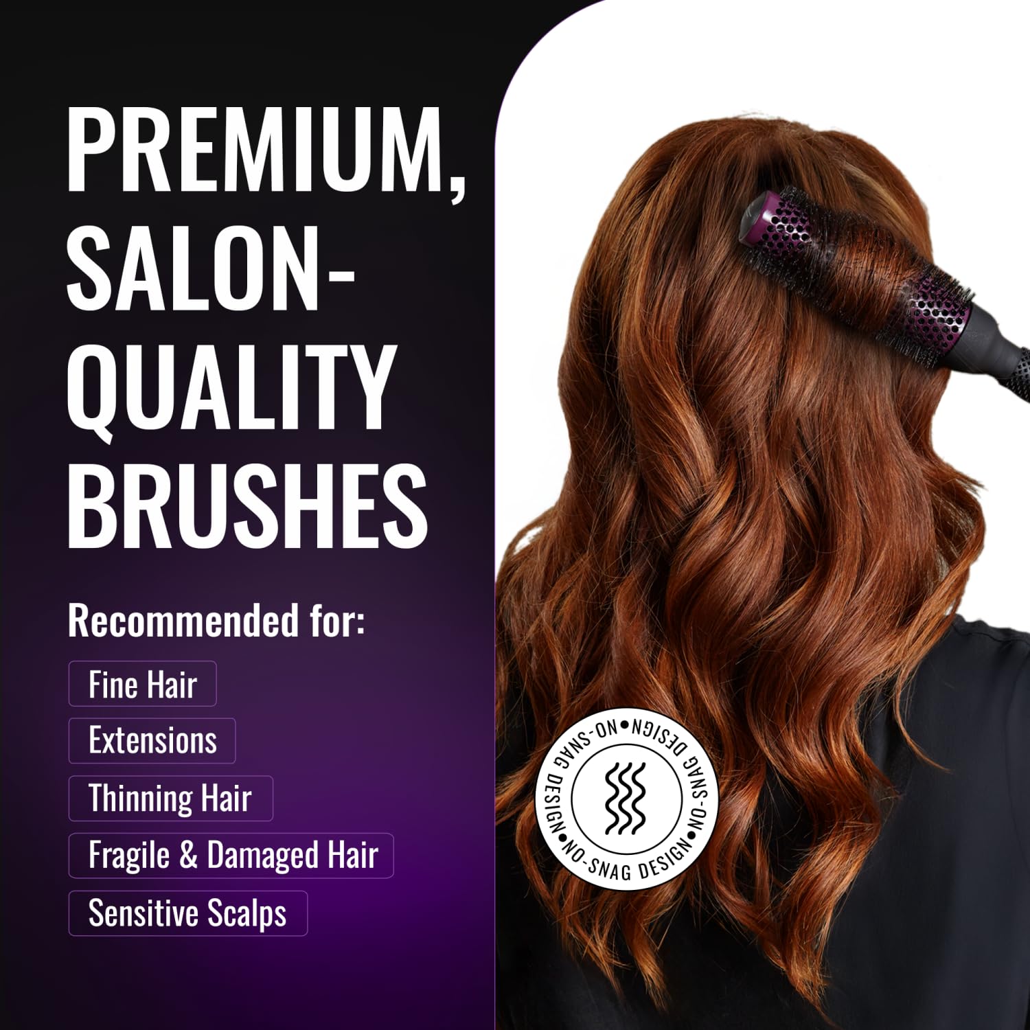 ERGO Super Gentle Round Brush demonstrates blow-drying with comfortable grip and controlled heat.