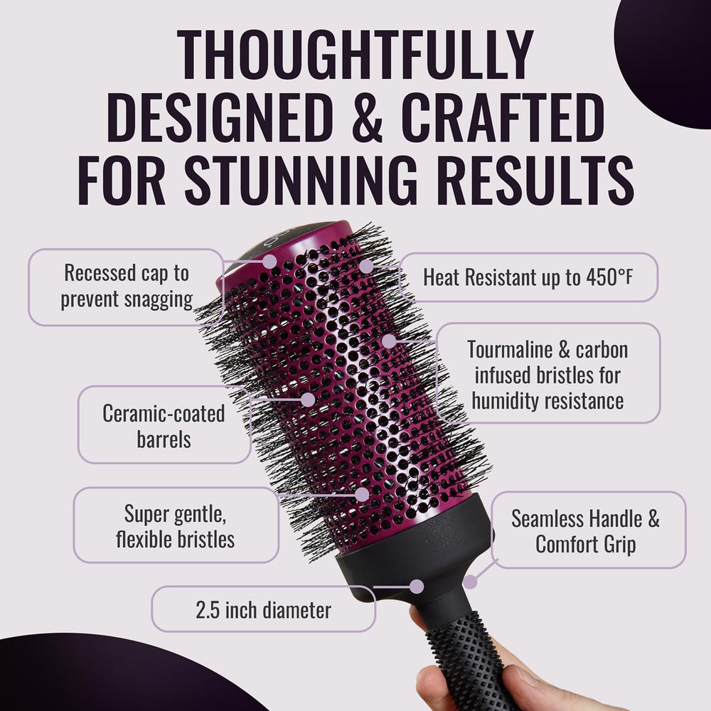 ERGO Super Gentle Round Brush snag-free end cap aids reaching roots for even volume.