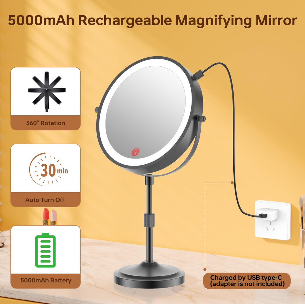 Erlingeryi mirror with 3-color dimmable lighting for natural makeup lighting.