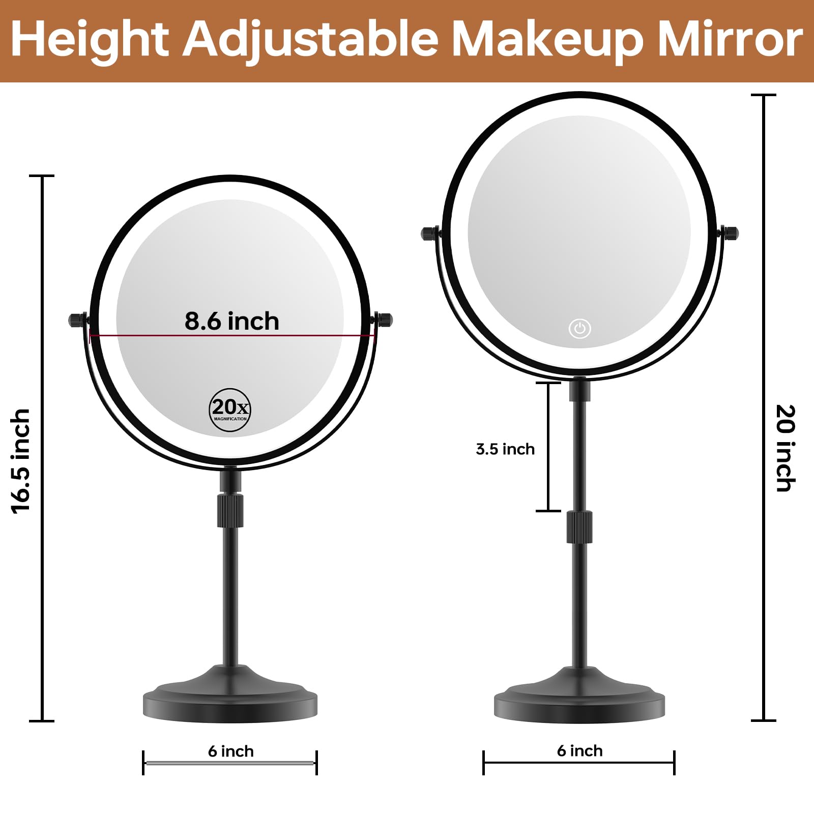 Erlingeryi lighted mirror with 60 LEDs and dimmable color options for makeup.