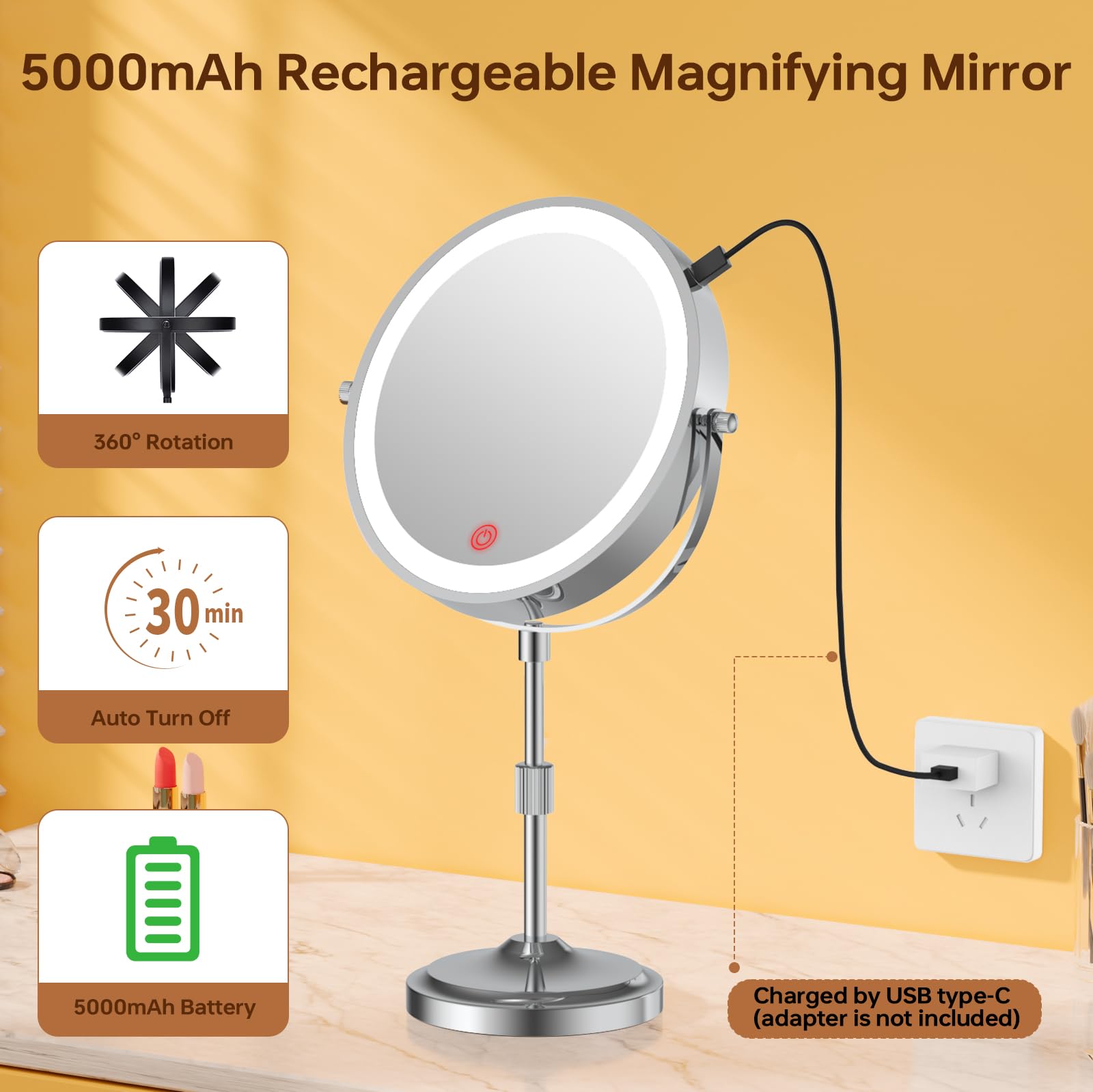 Erlingeryi magnifying mirror height adjustment for comfortable viewing