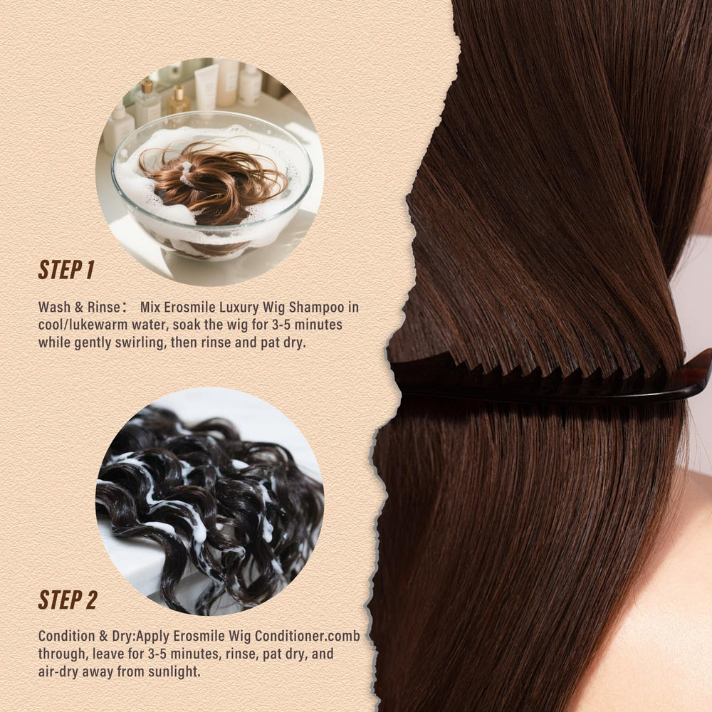 EROSMILE sulfate-free label close up signaling gentle cleansing for wigs.