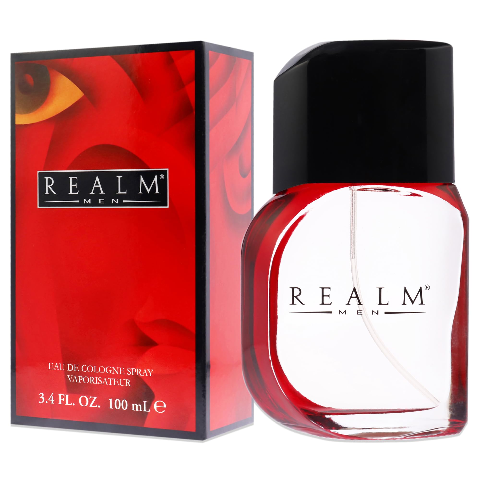 Erox Realm red bottle close-up emphasizes citrus-ginger opening.