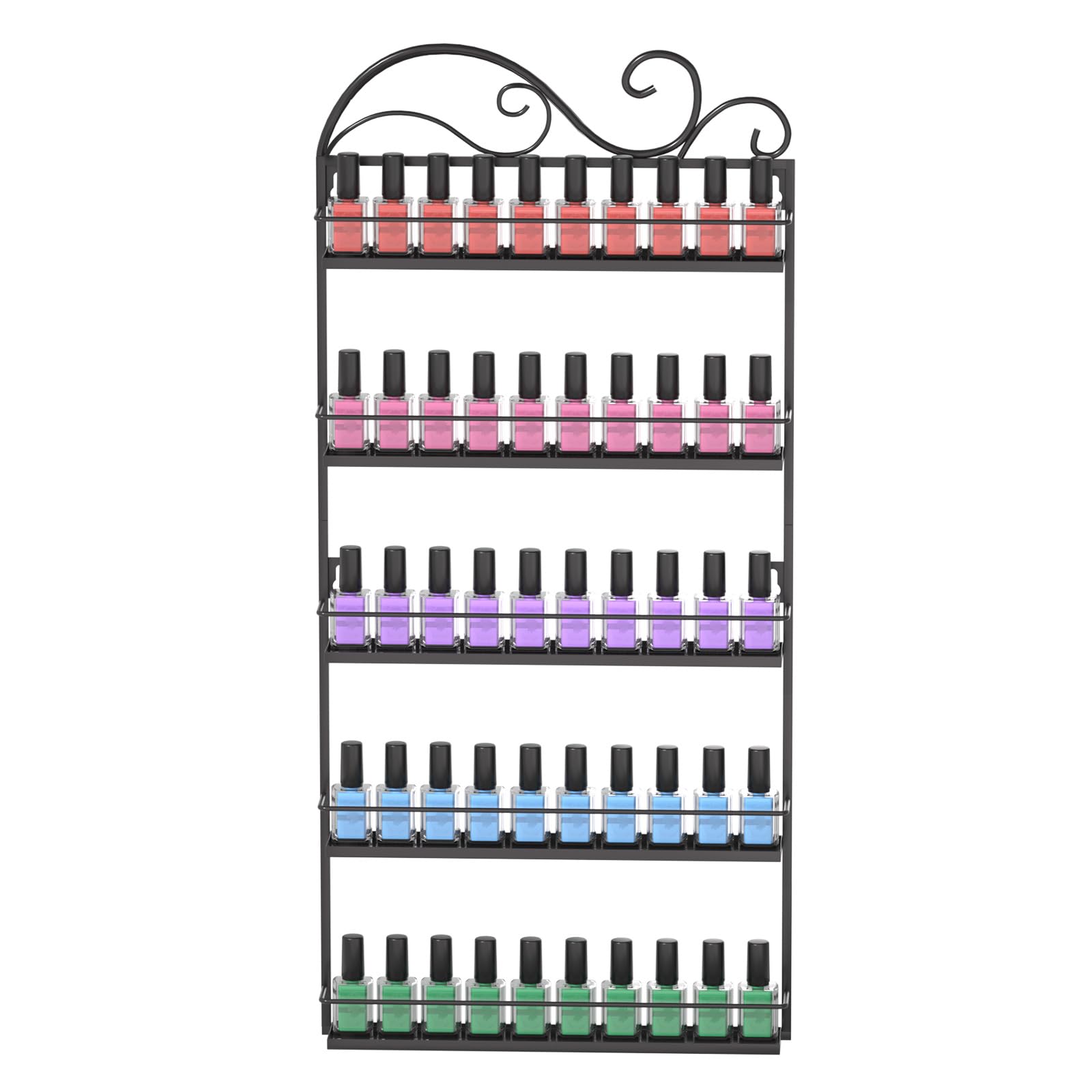 ERYTLLY wall-mounted nail polish rack front view shows organized bottles for easy access.