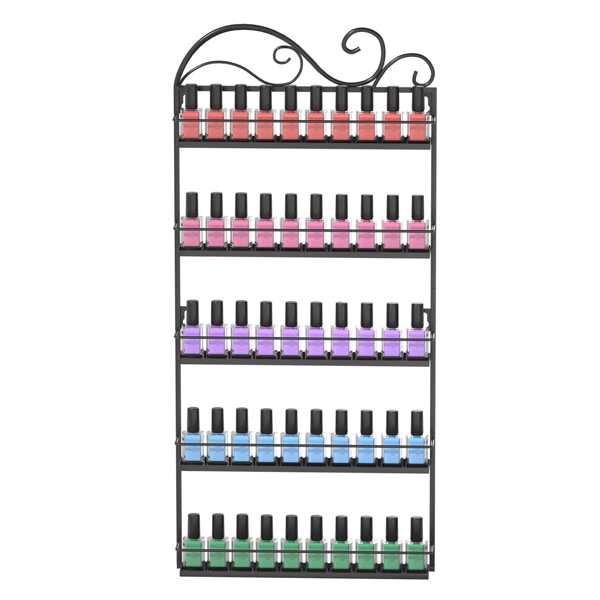 ERYTLLY wall-mounted nail polish rack front view shows organized bottles for easy access.