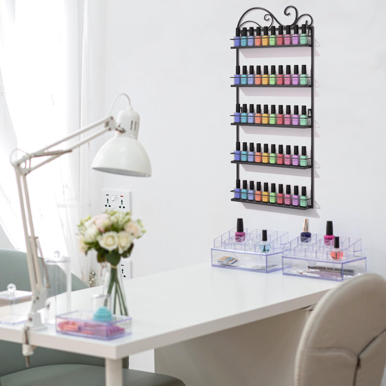ERYTLLY wall-mounted nail polish rack side view highlights space-saving design.