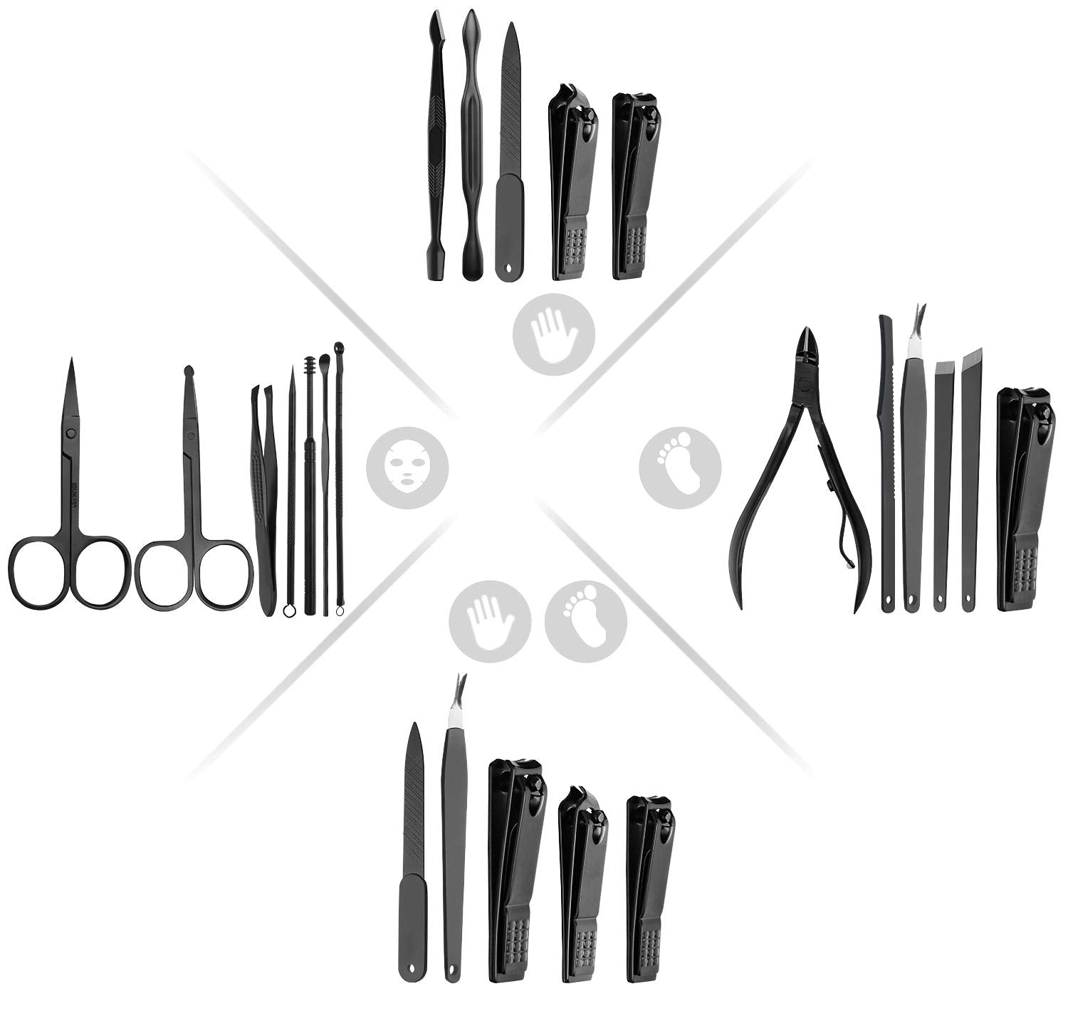 ESARORA 18-in-1 manicure contents arranged for complete at-home grooming.