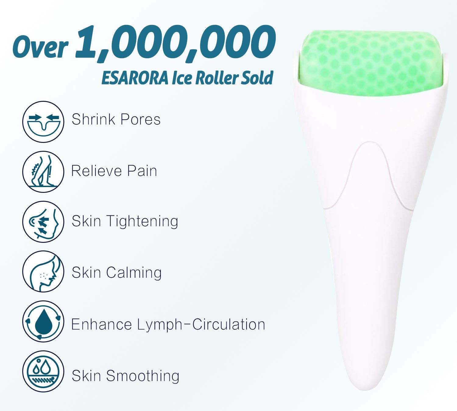 ESARORA Ice Roller eye area image shows soothing cooling relief for tired eyes.
