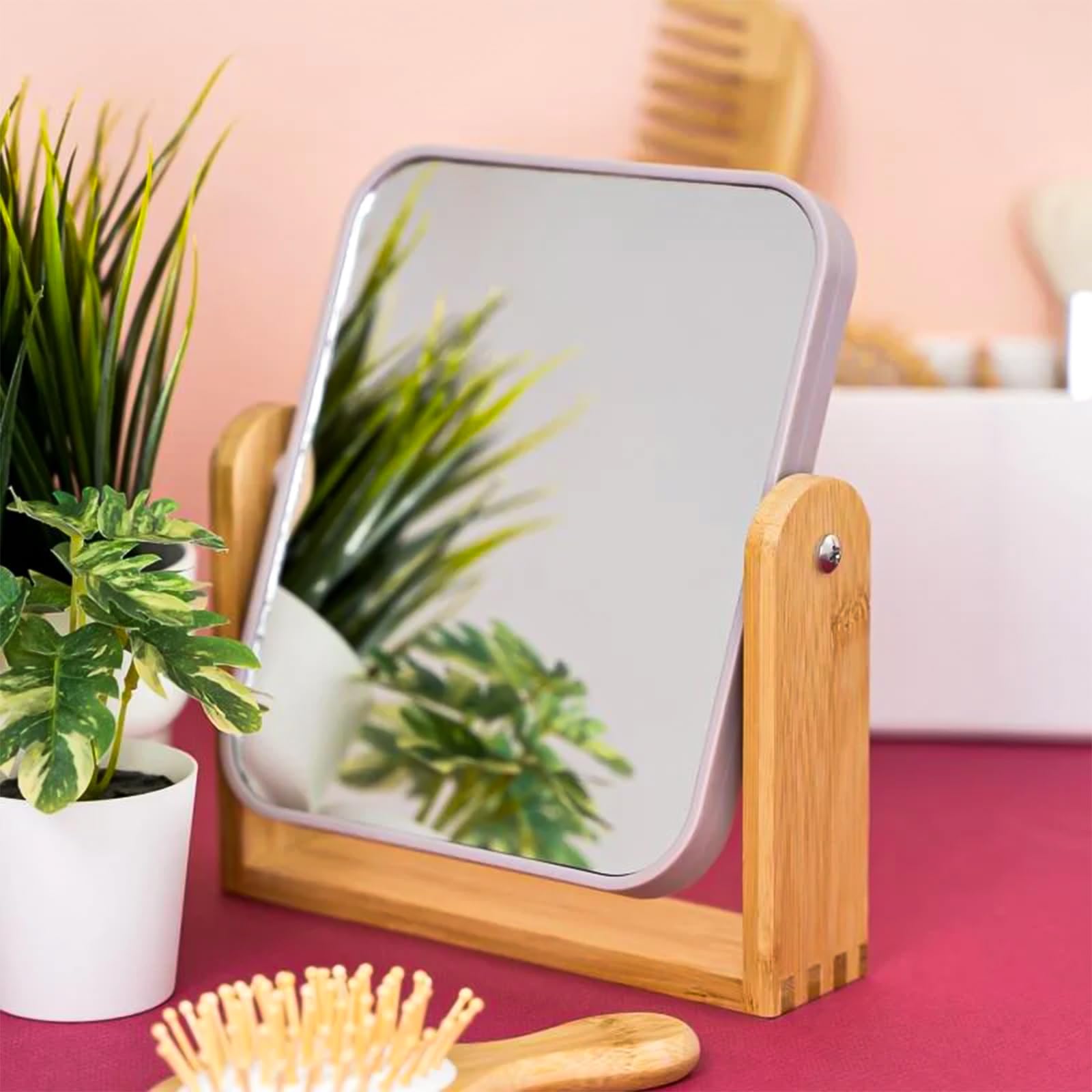 Esayendder white-finish desk mirror blends with any vanity setup.