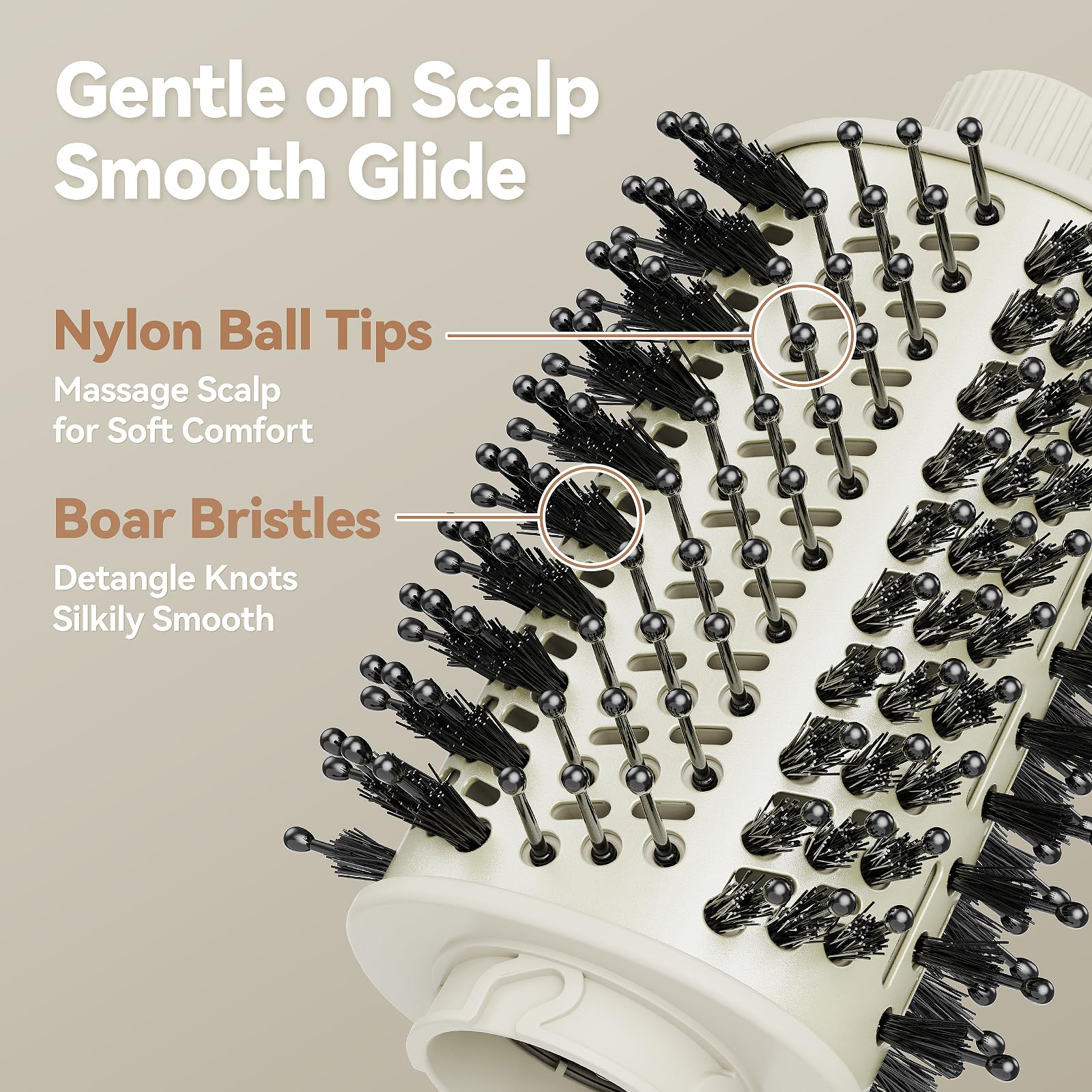 Esctabalt oval brush bristles closeup highlight nylon tips and boar bristles.
