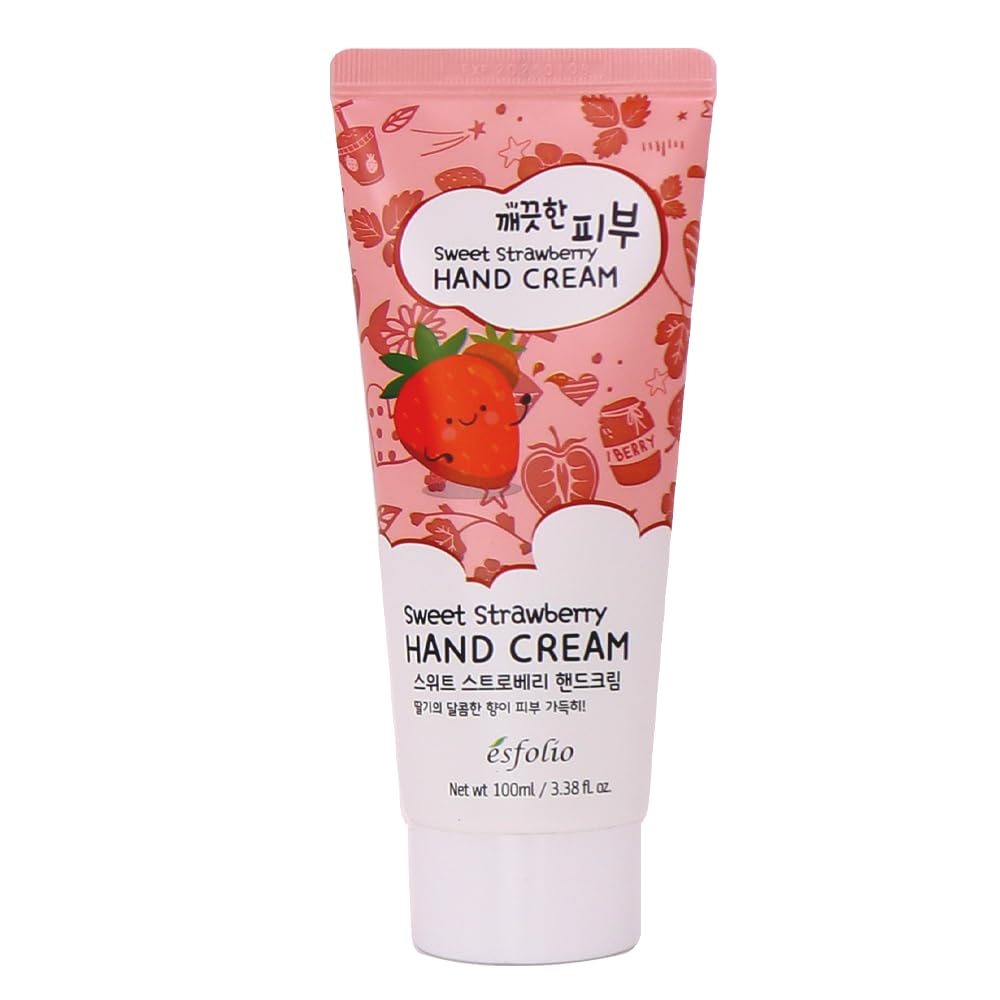 esfolio Sweet Strawberry Hand Cream tube delivering hydration to dry hands