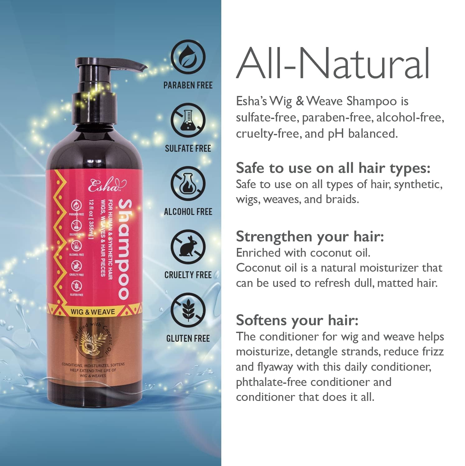 Esha coconut oil infused shampoo massage action showing conditioning benefit