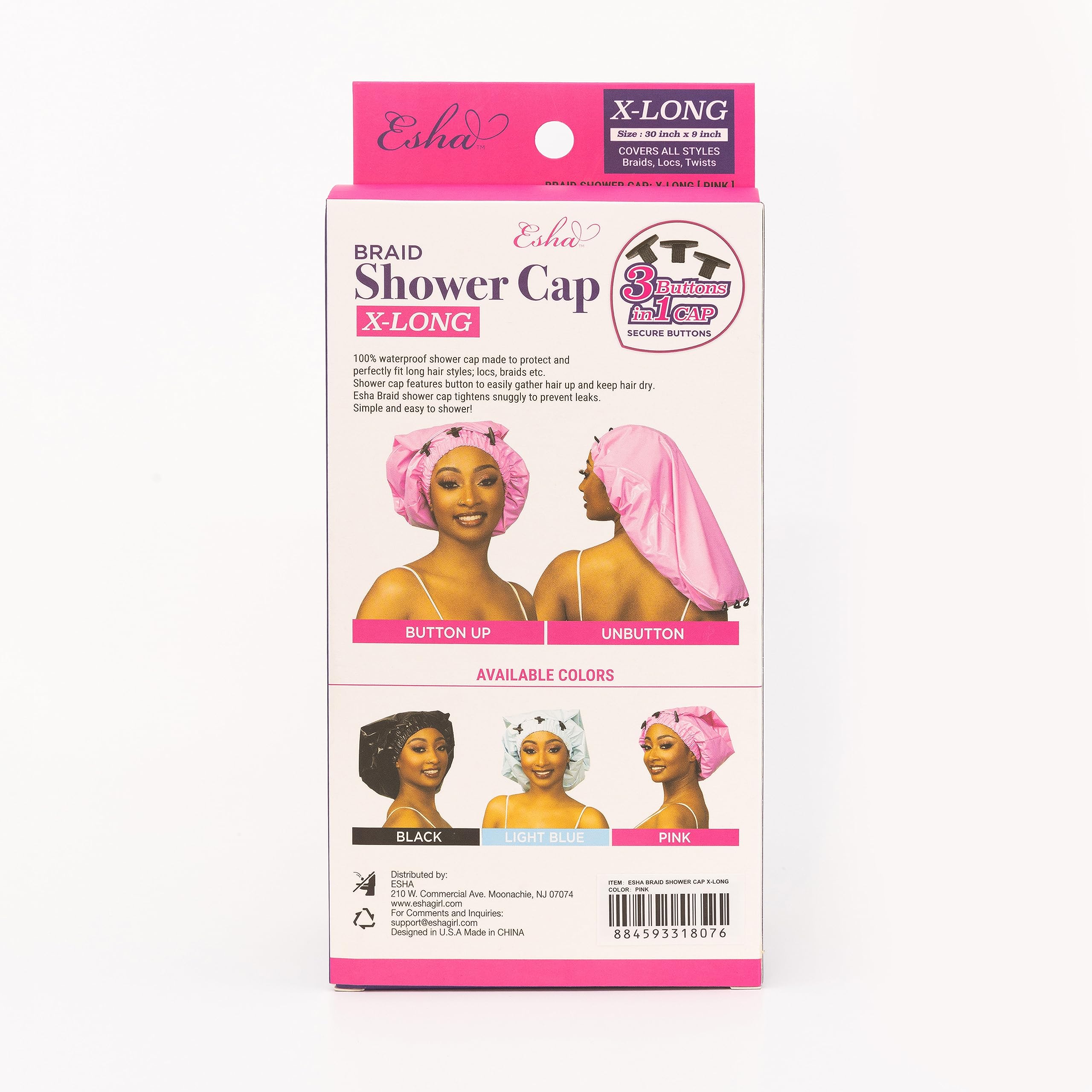 Esha Girl pink shower cap with spacious interior for bulky braids or twists