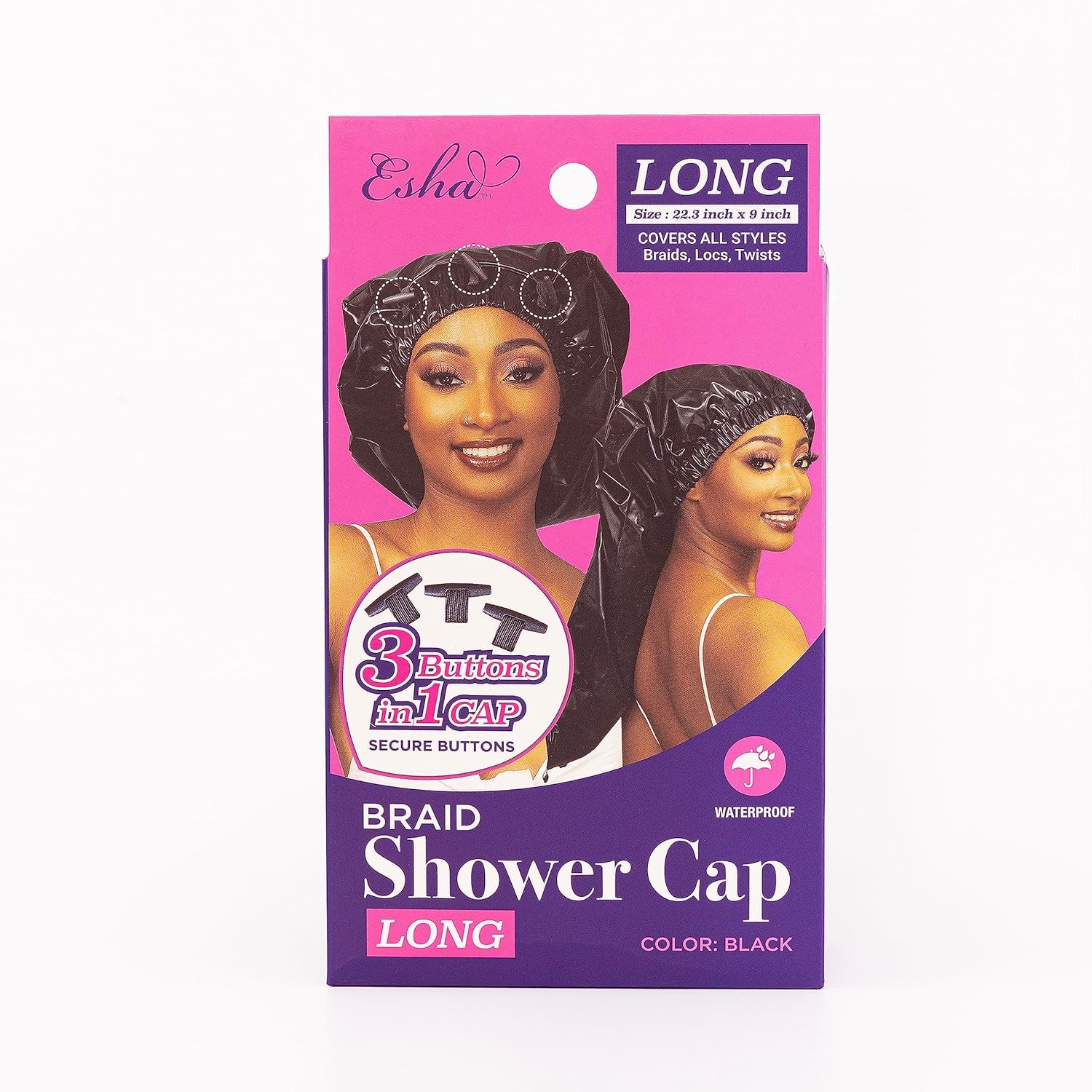 Esha Girl cap protects braids and locs, keeping styles dry during showers.