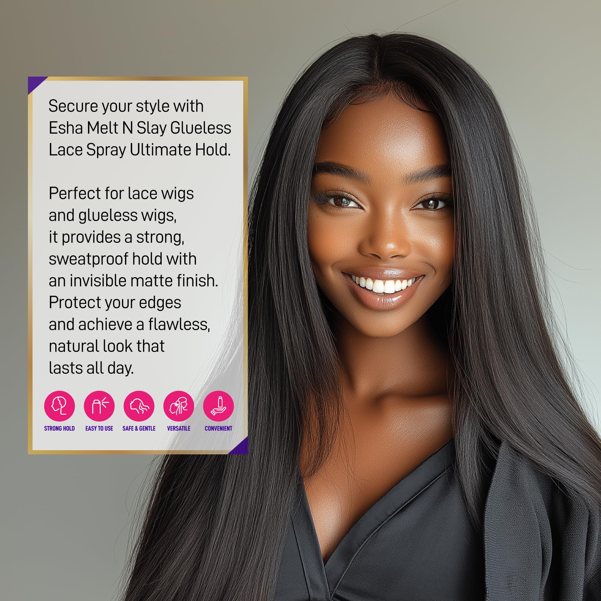 Esha MELT N SLAY edge protection close-up emphasizes hairline safety.