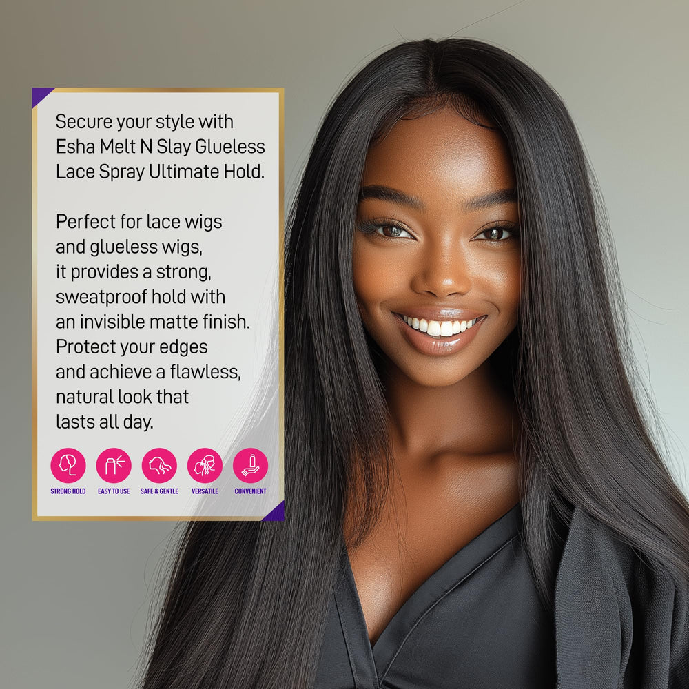 Esha MELT N SLAY edge protection close-up emphasizes hairline safety.