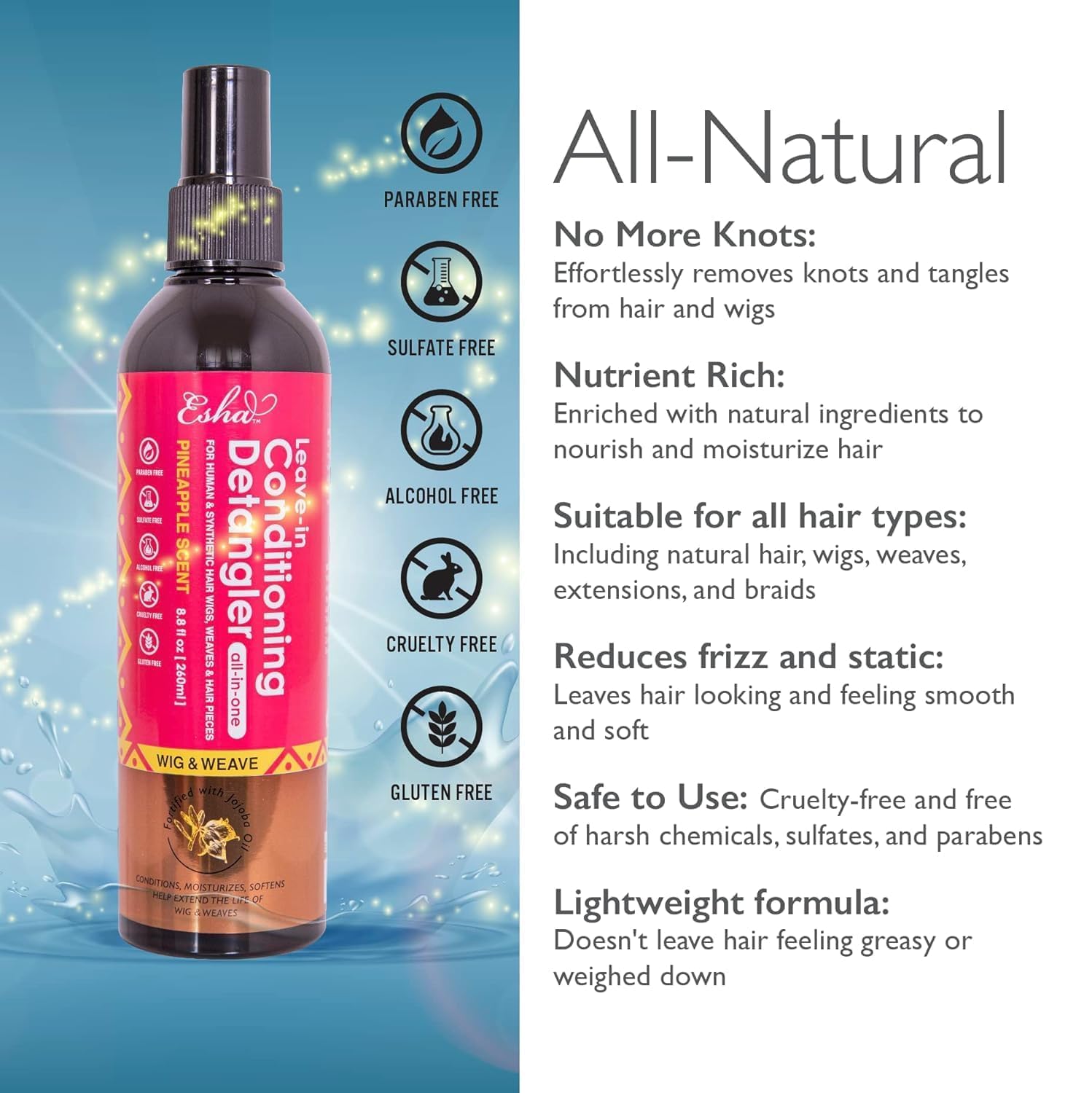 Esha wig detangler spray mist in action for knot release