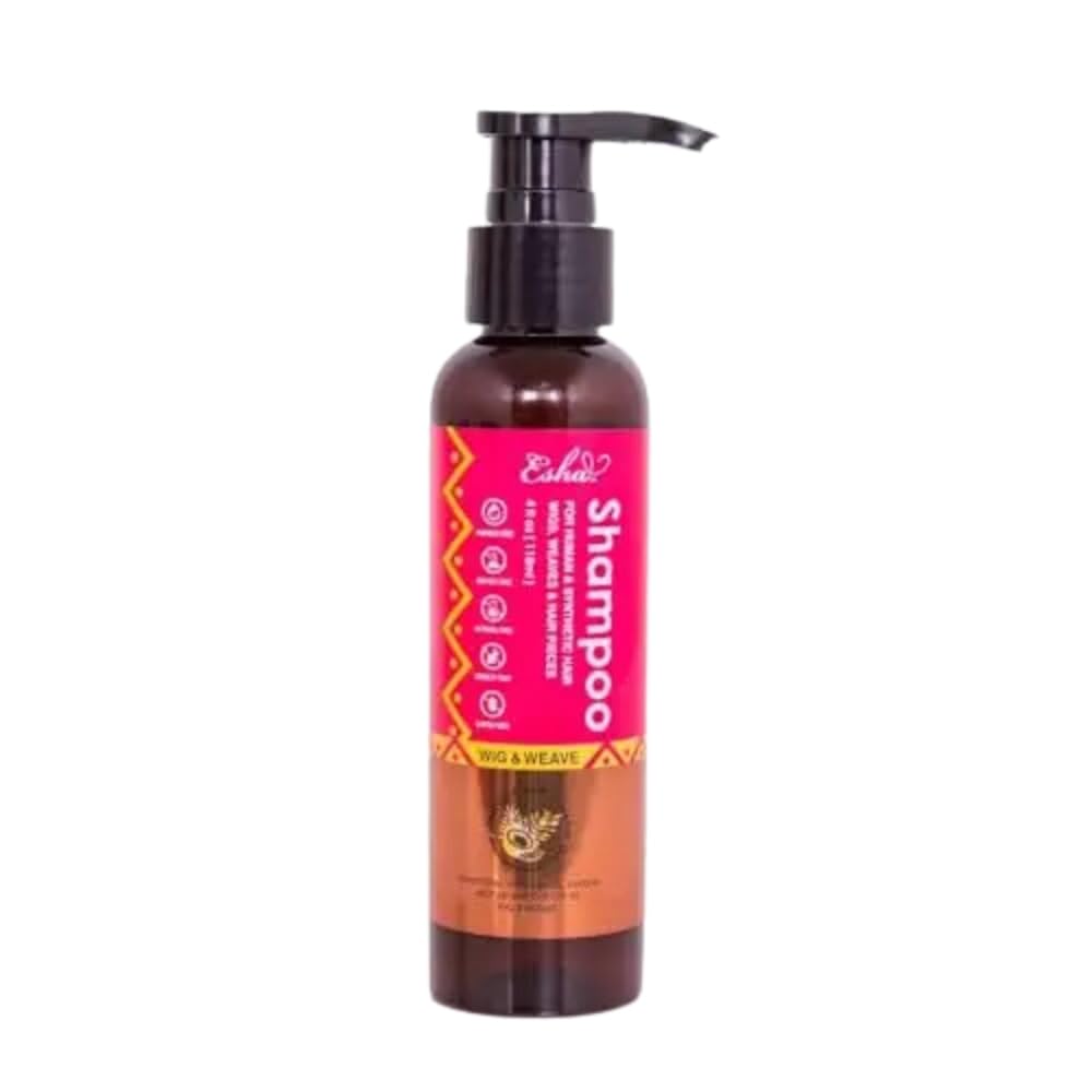 Esha Wig and Weave Revitalizing Shampoo bottle highlights sulfate-free formula for gentle wig cleansing