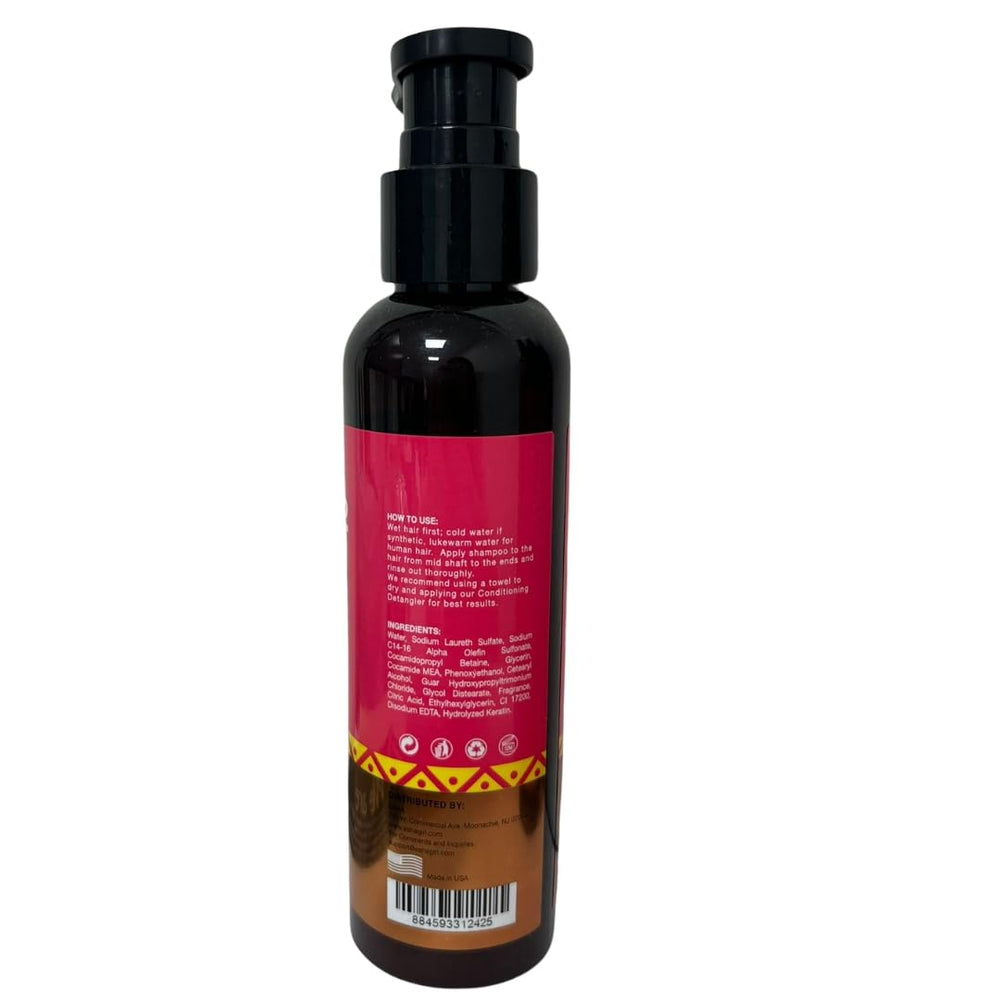 Detailed bottle of Esha Wig and Weave Revitalizing Shampoo for everyday use