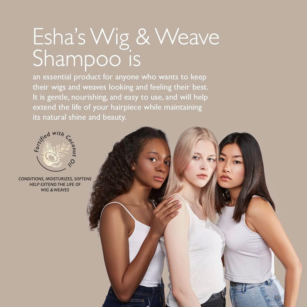 Esha Wig and Weave Revitalizing Shampoo hands applying product for easy wig care