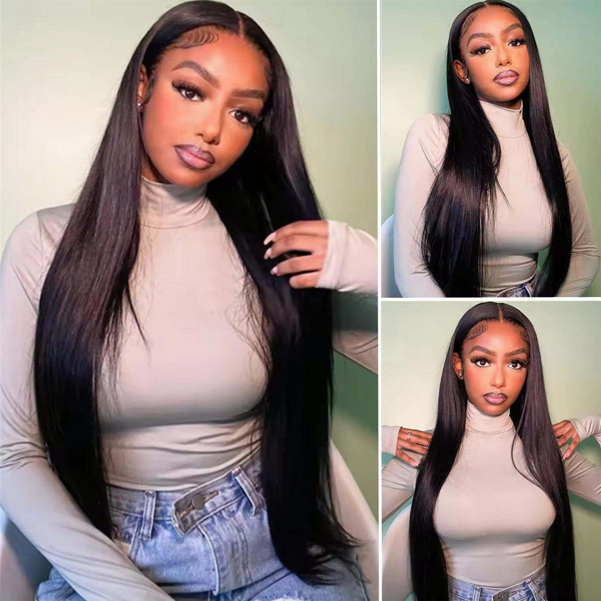 ESIWONHAIR 20inch straight lace-front wig natural hairline for daily wear